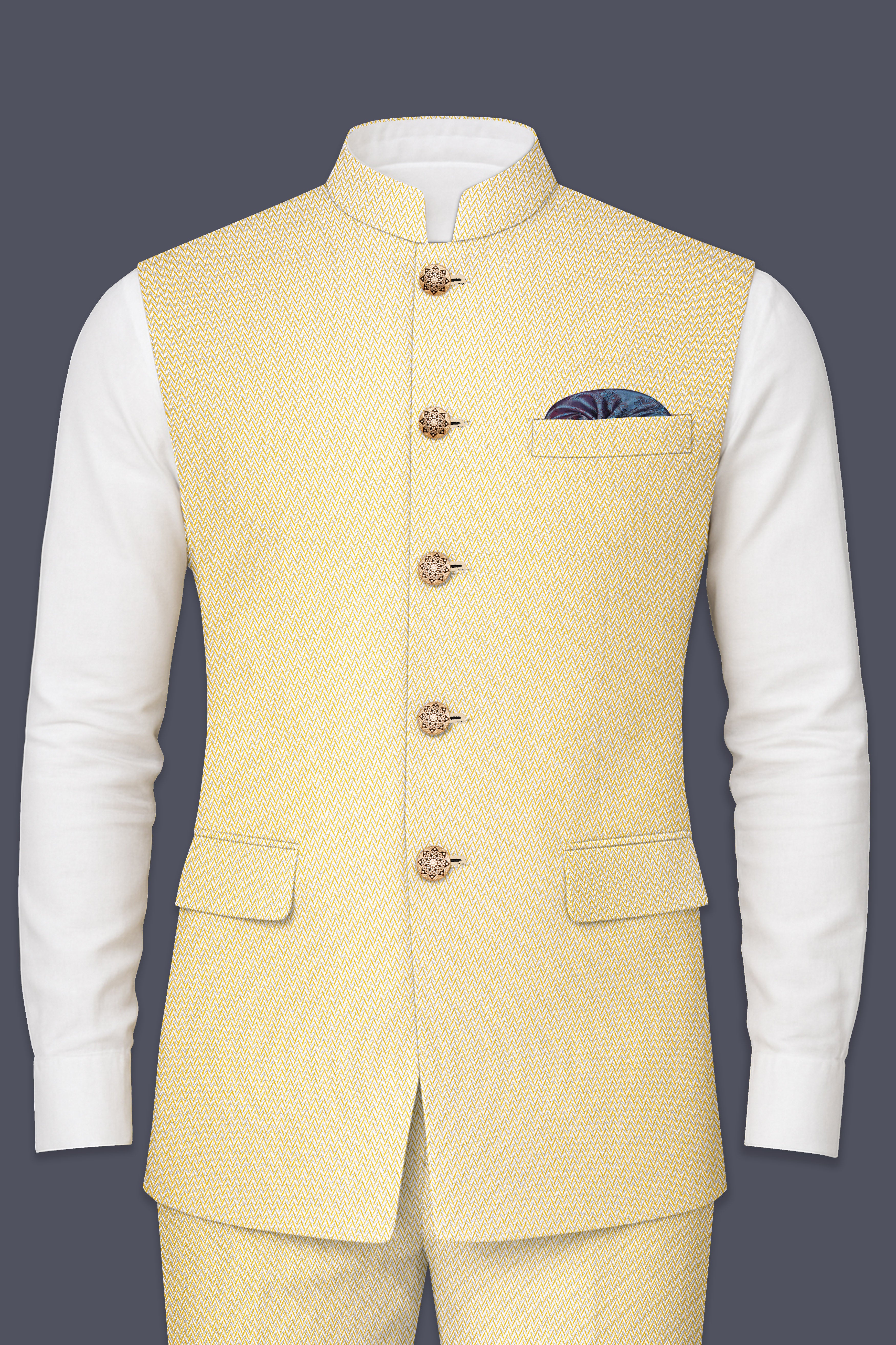 Cashmere-Chevron Cream Textured Nehru Jacket