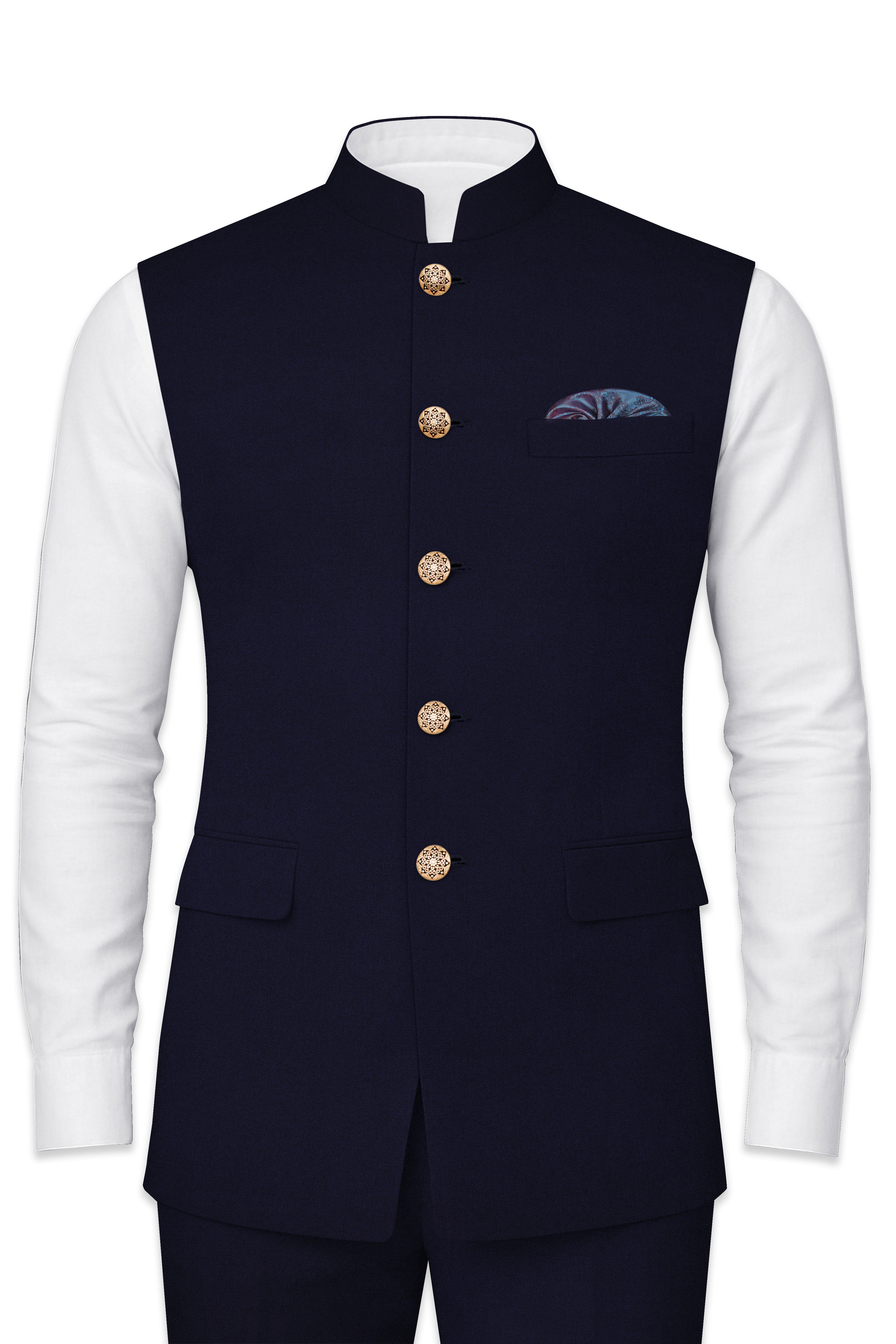 Gunmetal Blue Solid Nehru Jacket