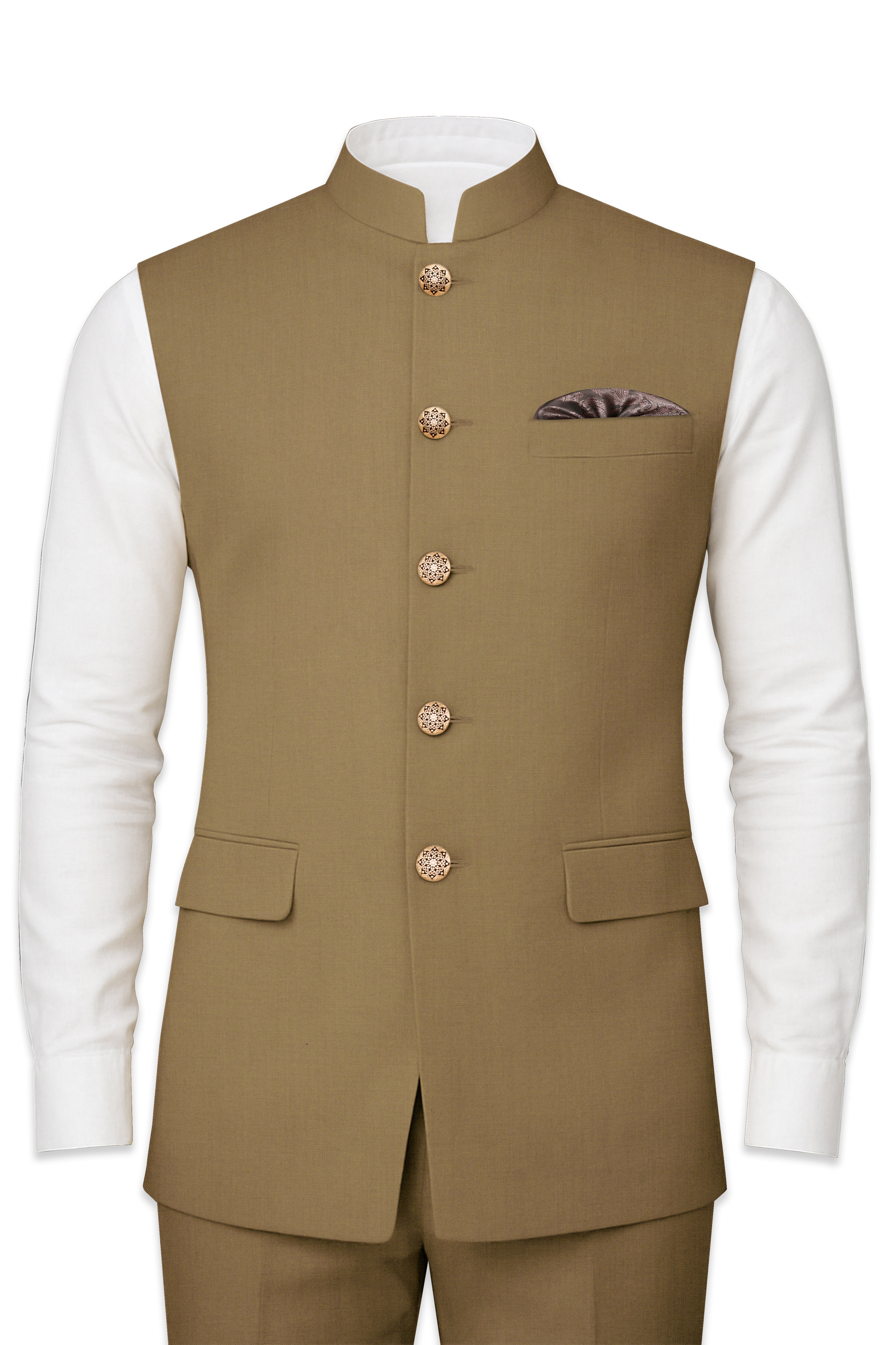 Shadow Brown Textured Nehru Jacket