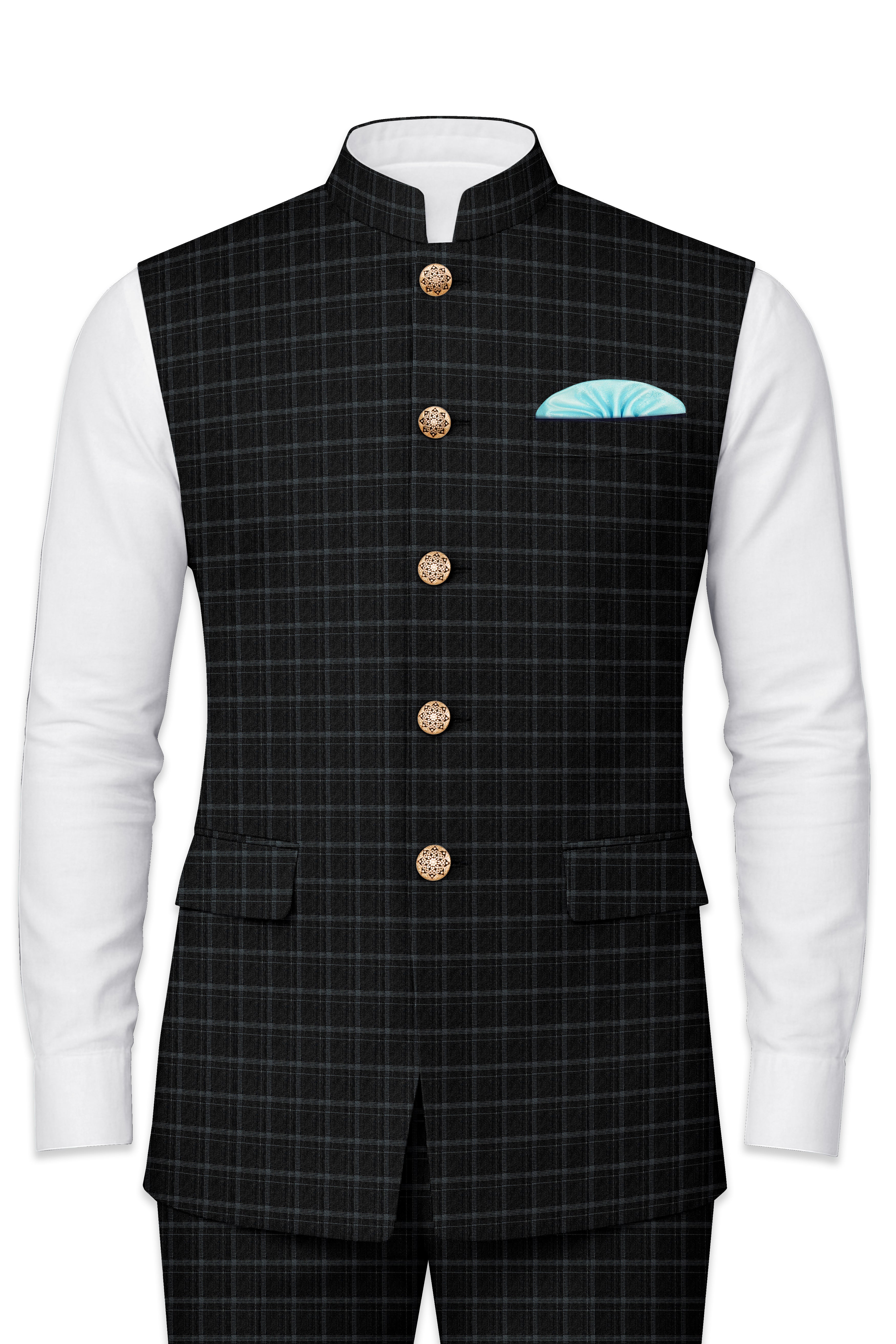 Cape God Gray Checkered Nehru Jacket