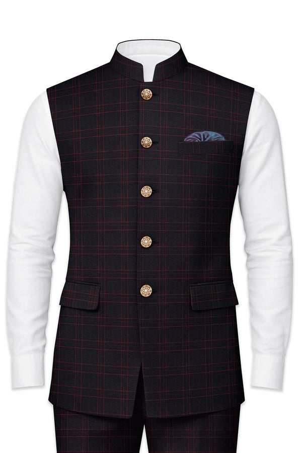 Onyx Black Plaid Nehru Jacket