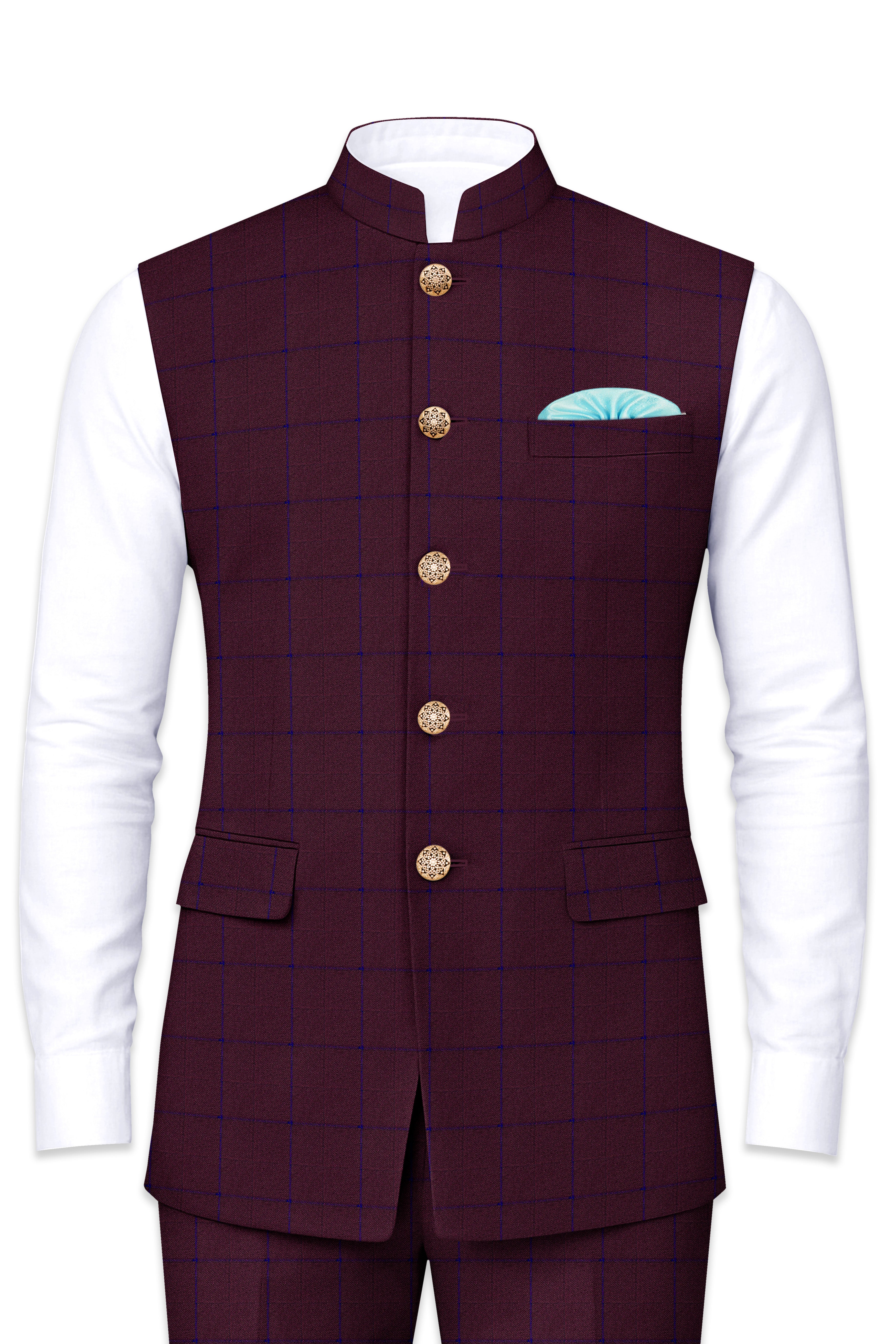 Wine Berry With Haiti Blue Nehru Jacket