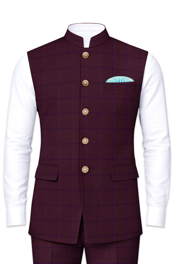 Wine Berry With Haiti Blue Nehru Jacket