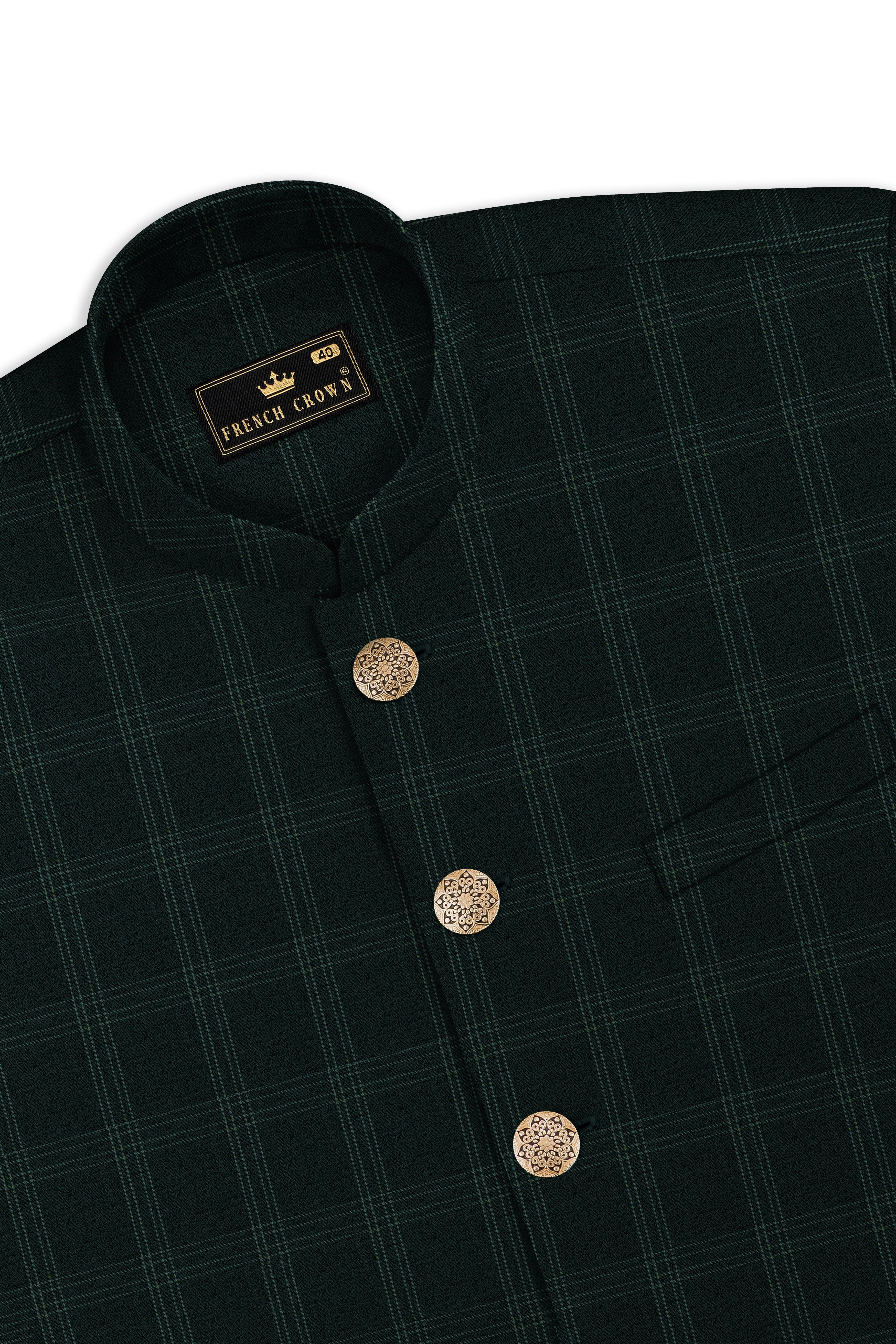 Zeus Green Plaid Bandhgala Nehru Jacket