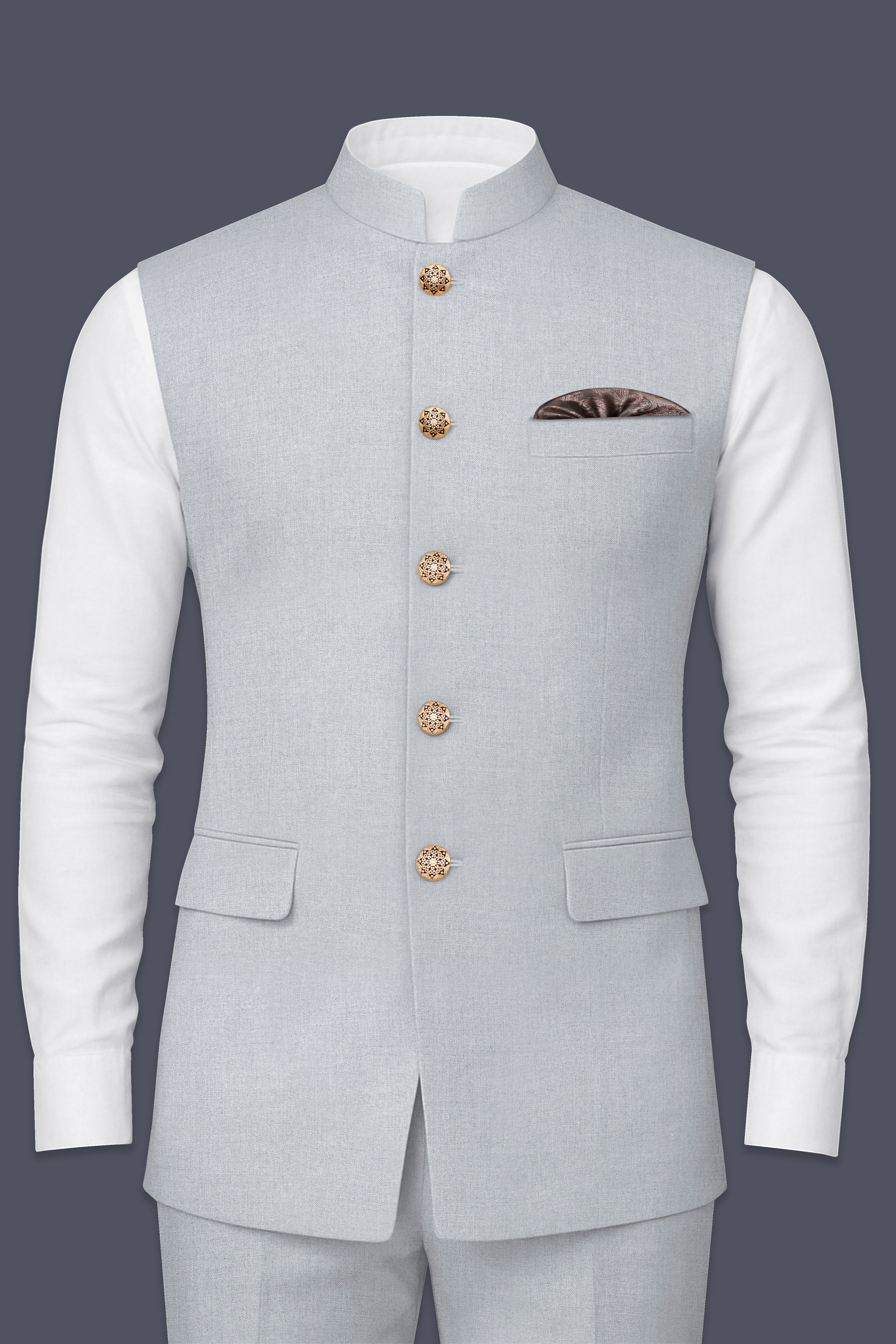 Spun Pearl Gray Textured Bandhgala Nehru Jacket