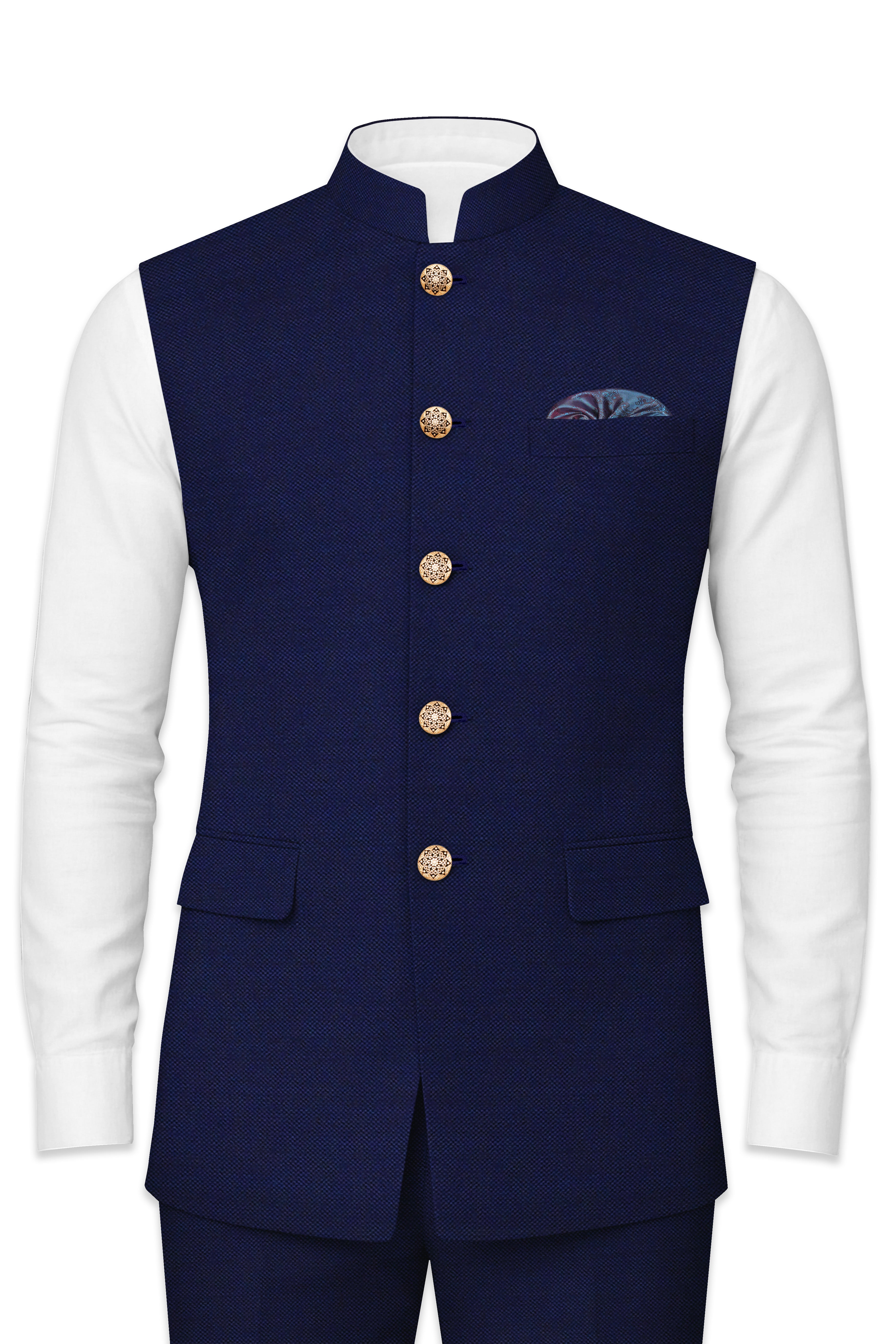 Gunmetal Navy Blue Nehru Jacket