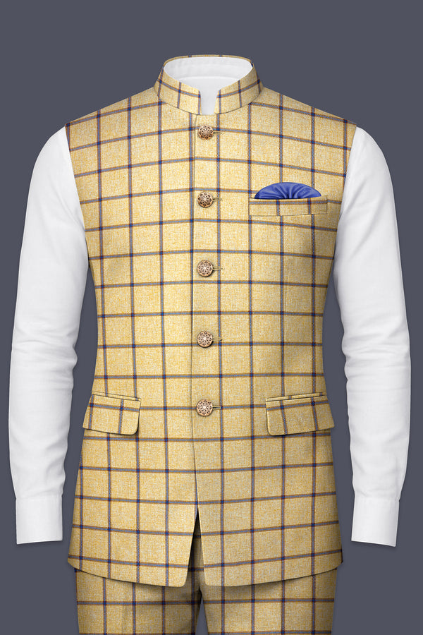 Mongoose Brown with Dianne Blue Windowpane Bandhgala Nehru Jacket