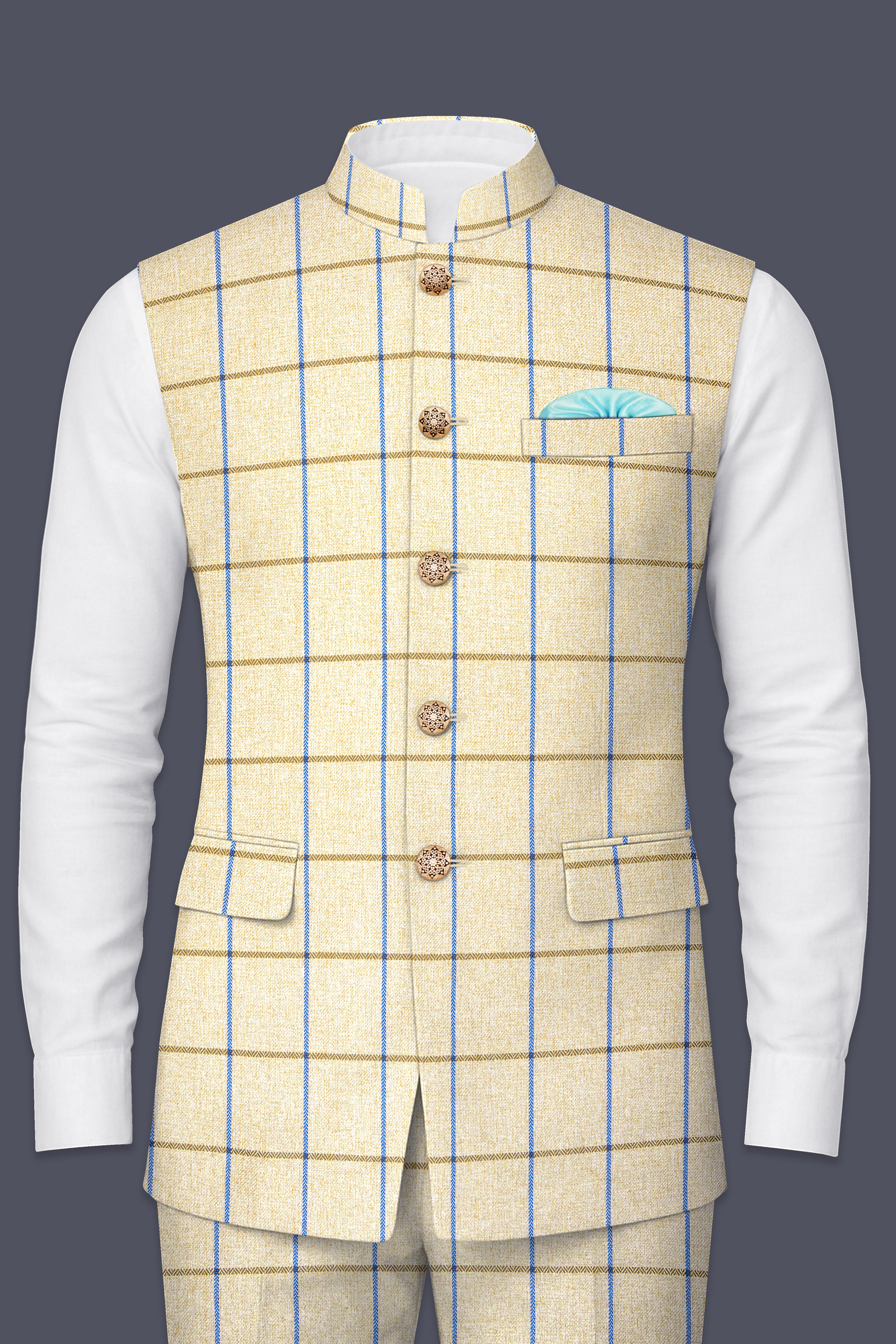 Mushroom Light Brown Checkered Bandhgala Nehru Jacket