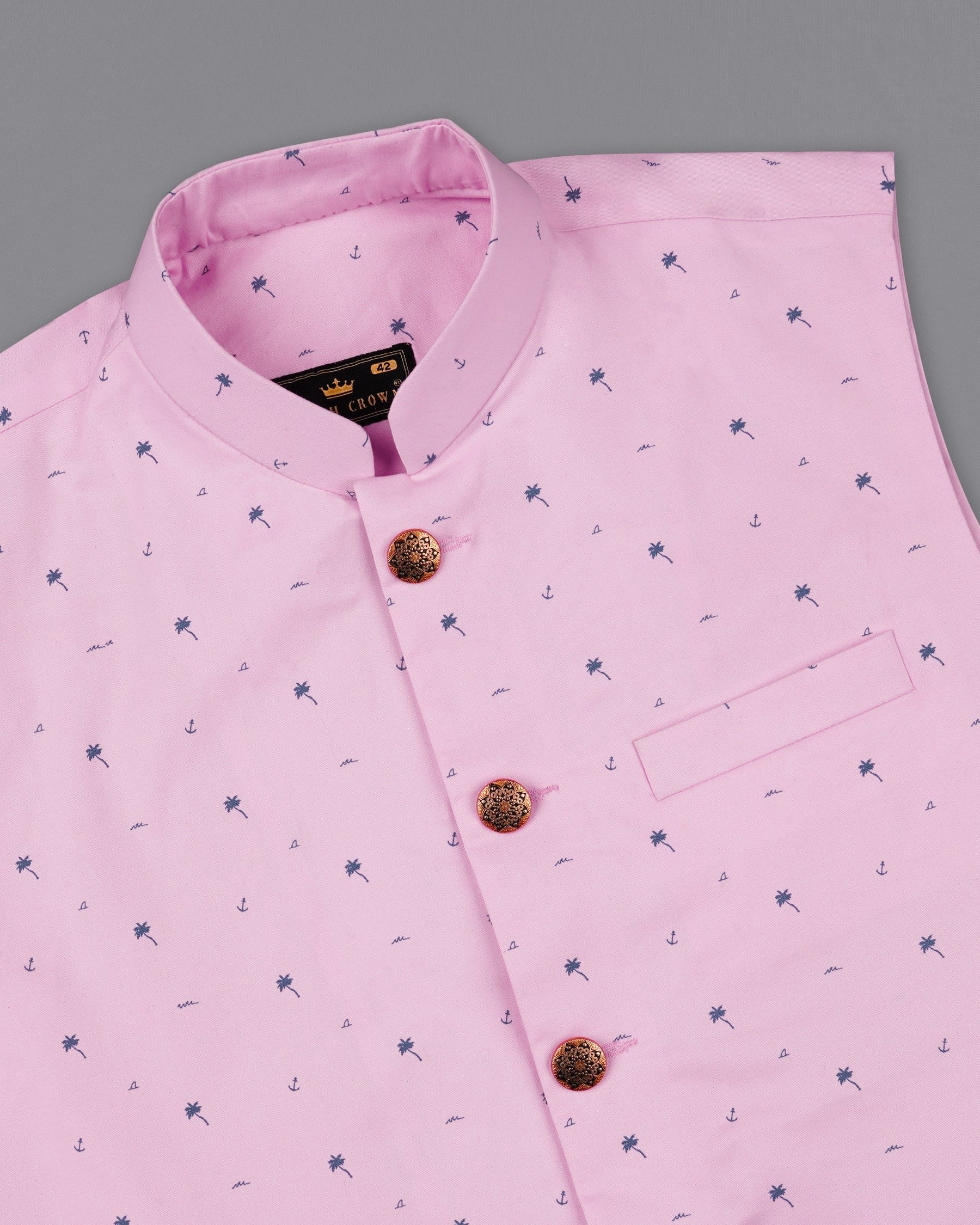Melanie Pink with Fiord Blue Printed Premium Cotton Designer Nehru Jacket