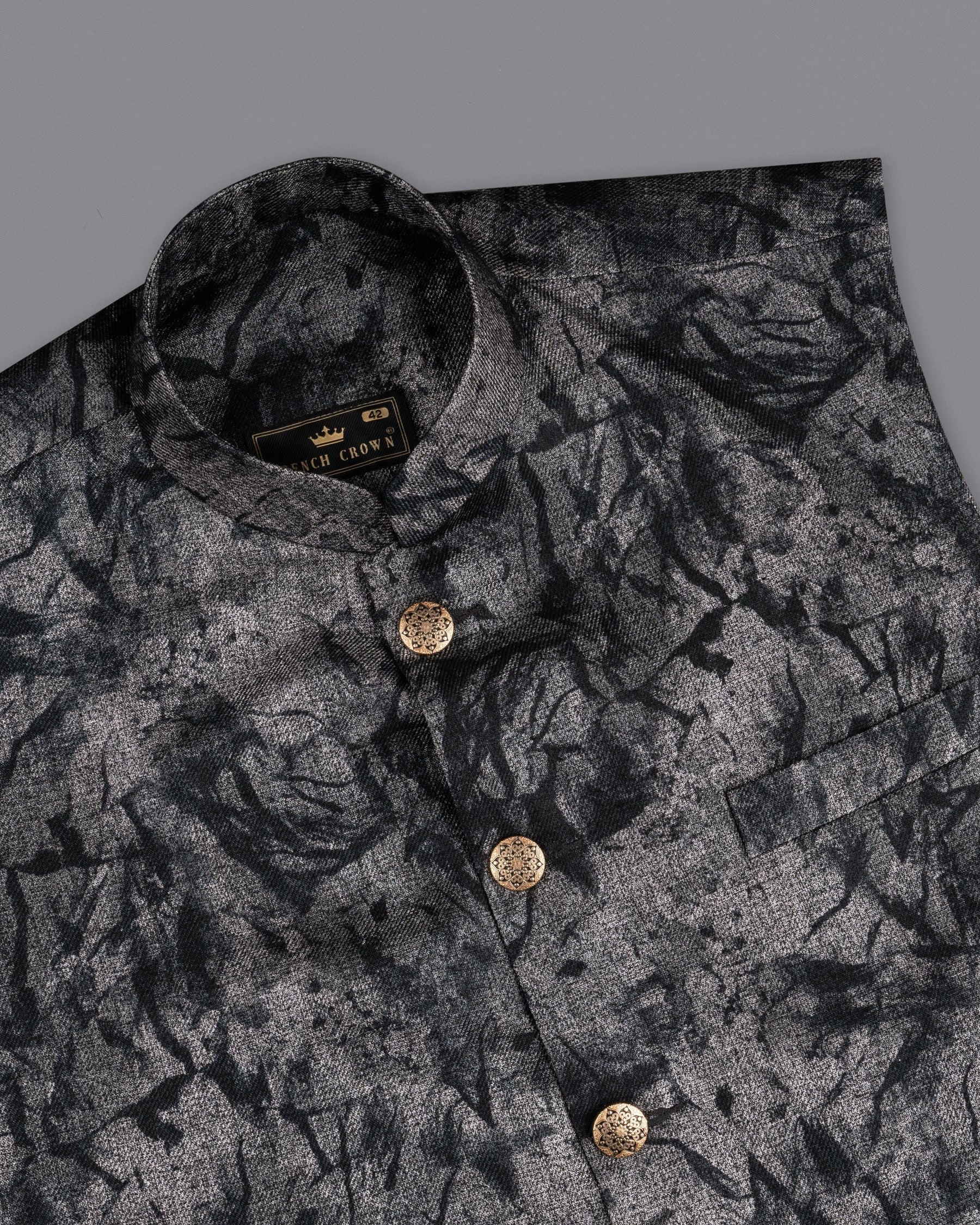 Dawn Gray and Onyx Black textured Designer Nehru Jacket