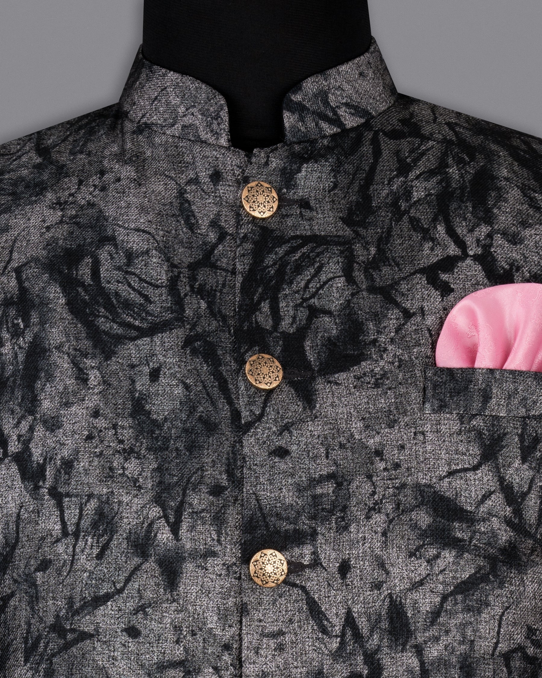 Dawn Gray and Onyx Black textured Designer Nehru Jacket