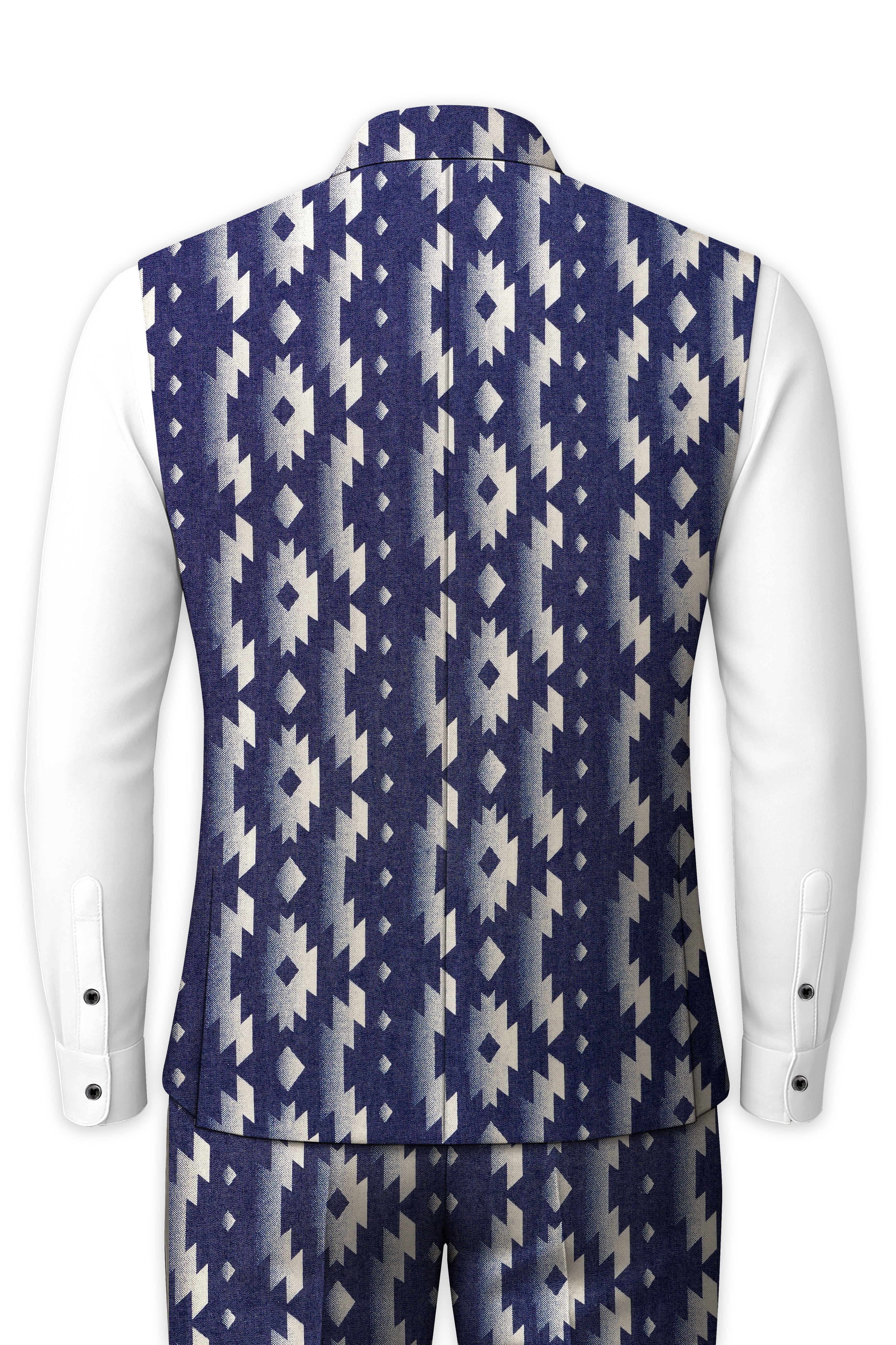 Gunmetal Blue with Nobel Cream Iktat Printed Premium Cotton Nehru Jacket