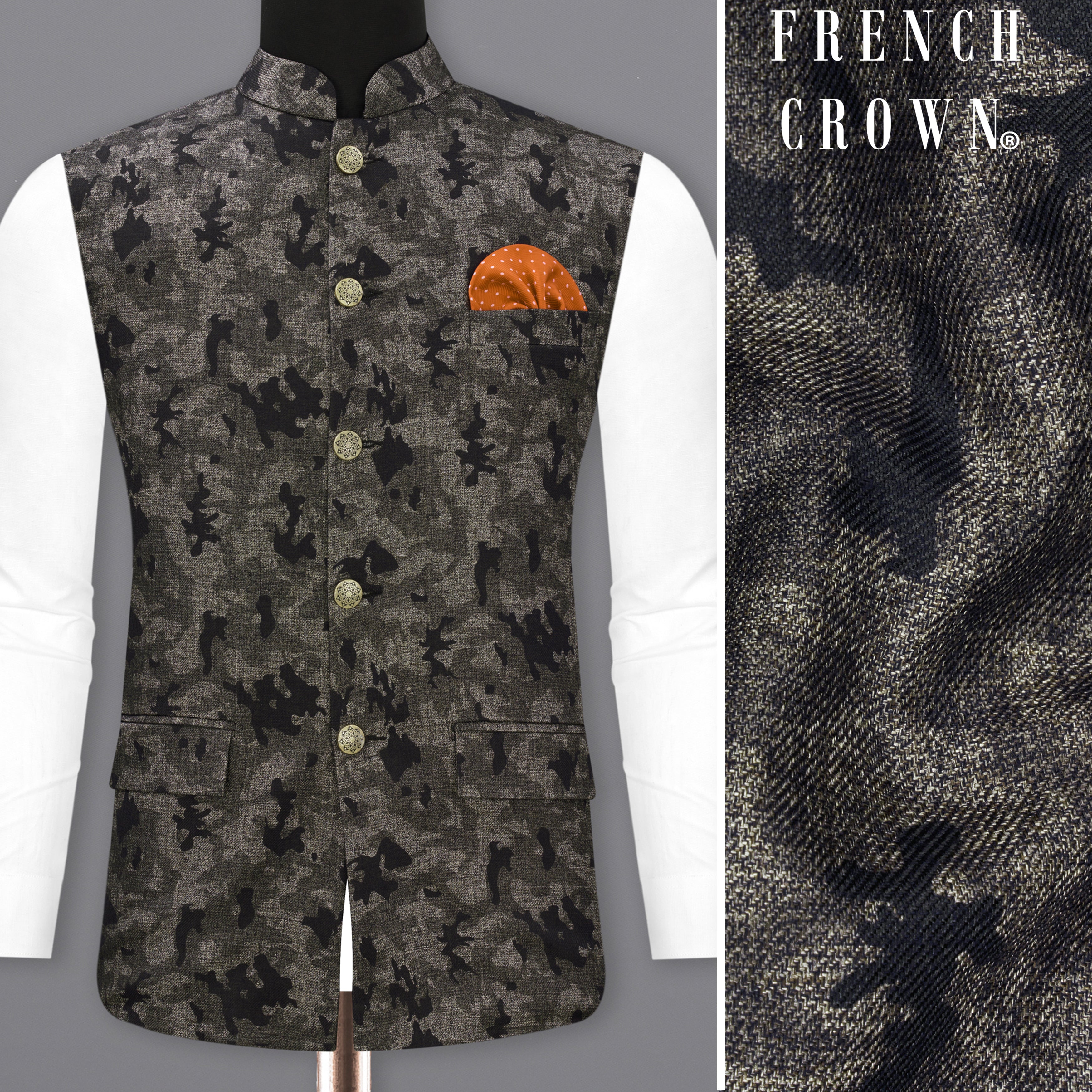 Men's Beige Printed Nehru Jacket - Sojanya | Nehru jackets, Beige, Jackets