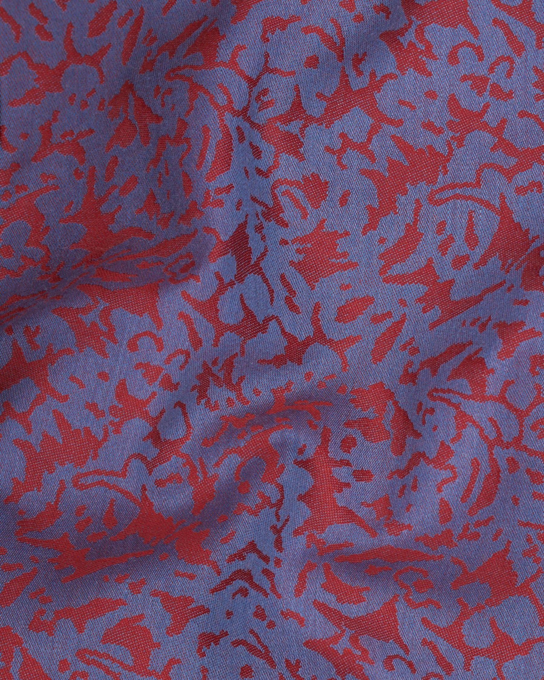 Waikawa Blue with Sanguine Red Jacquard Textured Designer Nehru Jacket