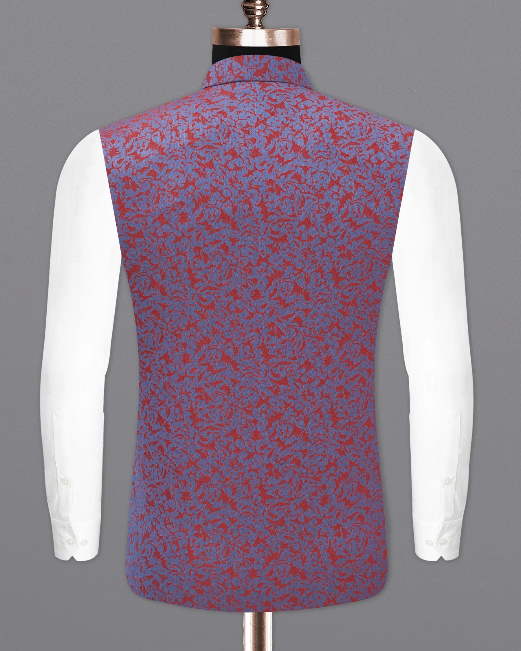 Waikawa Blue with Sanguine Red Jacquard Textured Designer Nehru Jacket