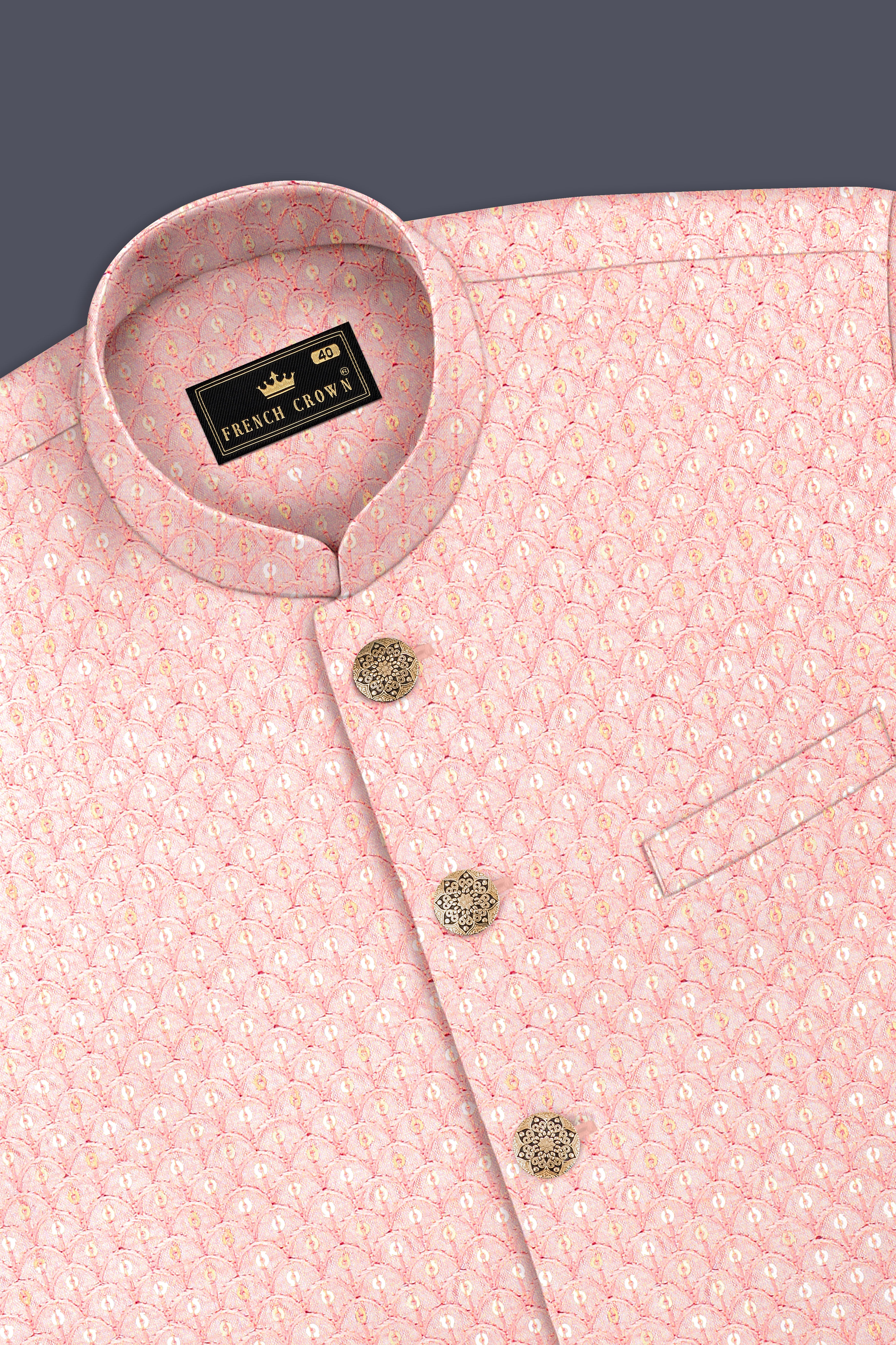 Rosavon-Mandys Pink Cotton Thread Heavy Embroidered Nehru Jacket