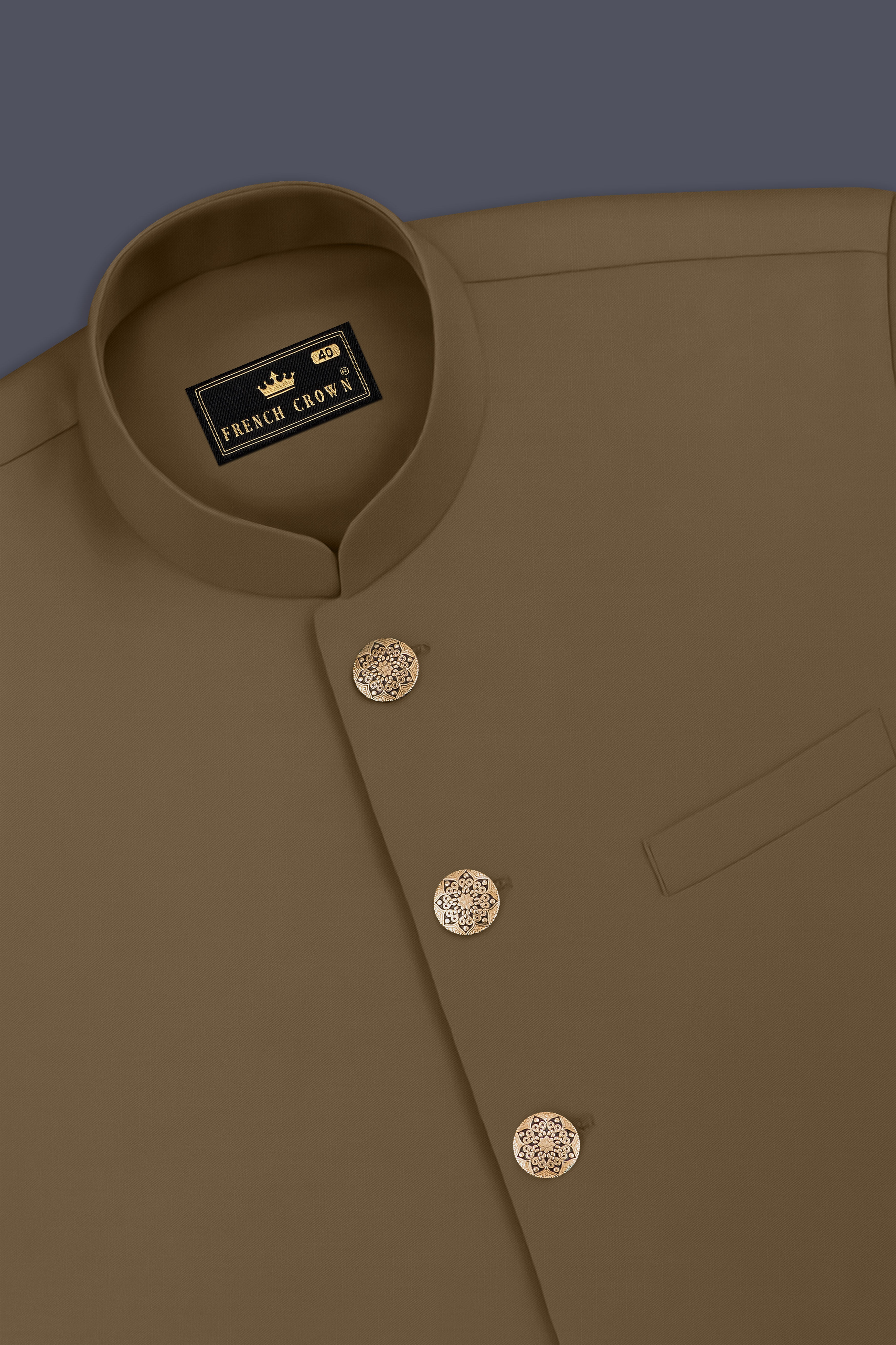 Khaki Brown Textured Nehru Jacket