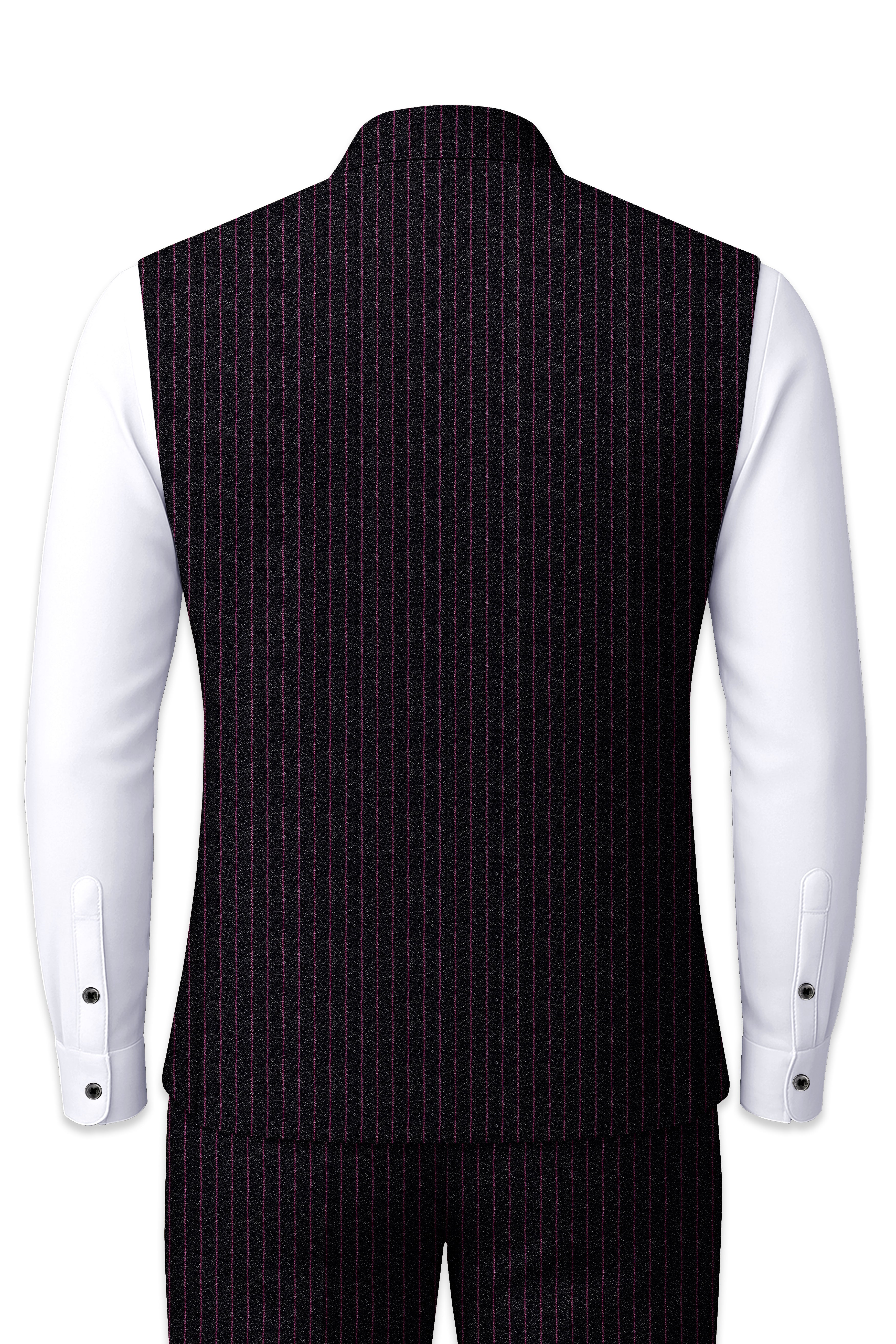 Zeus Black with Dark Mauve Pink Striped Nehru Jacket
