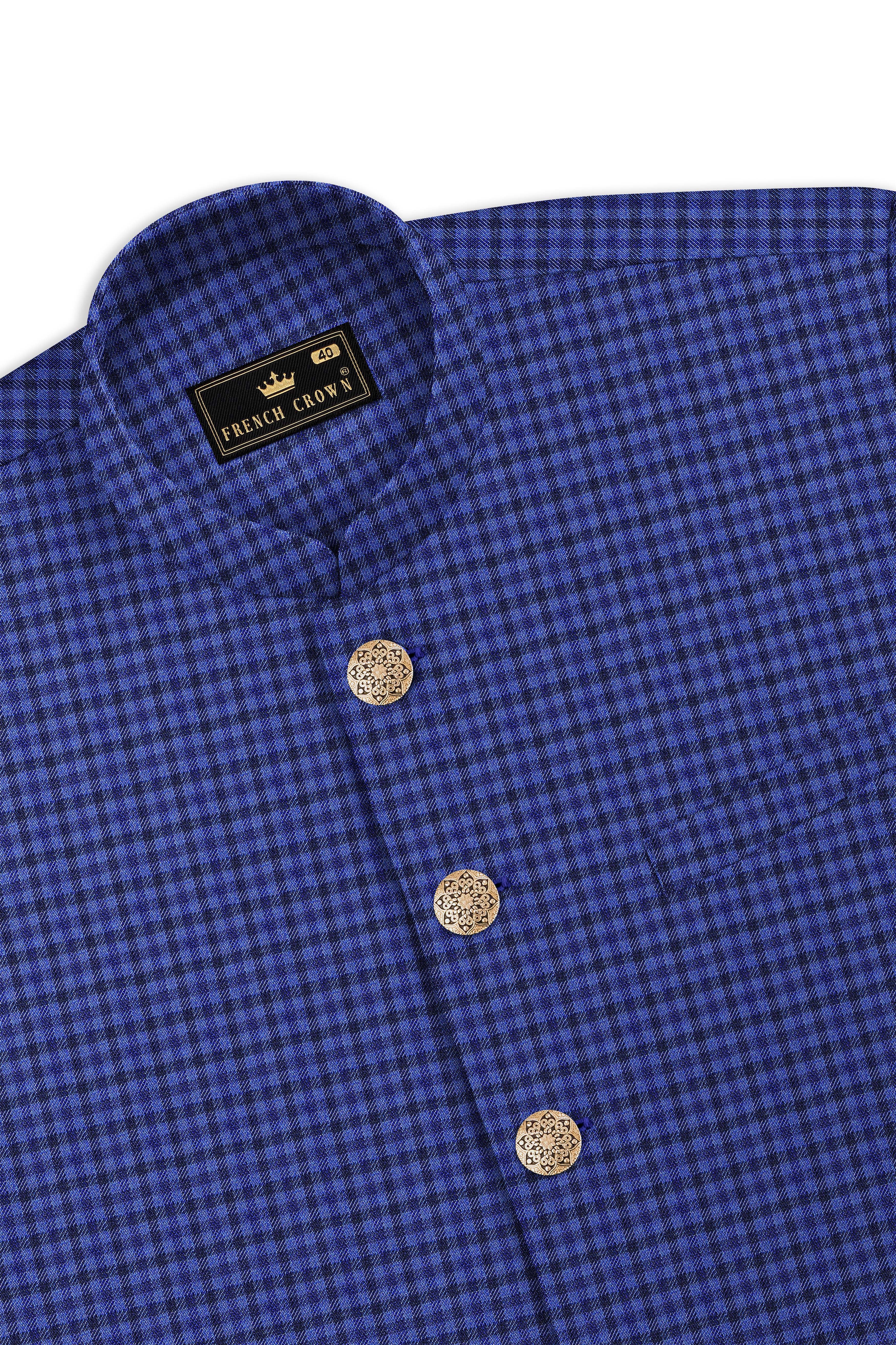 Victoria Blue Gingham Checkered Nehru Jacket
