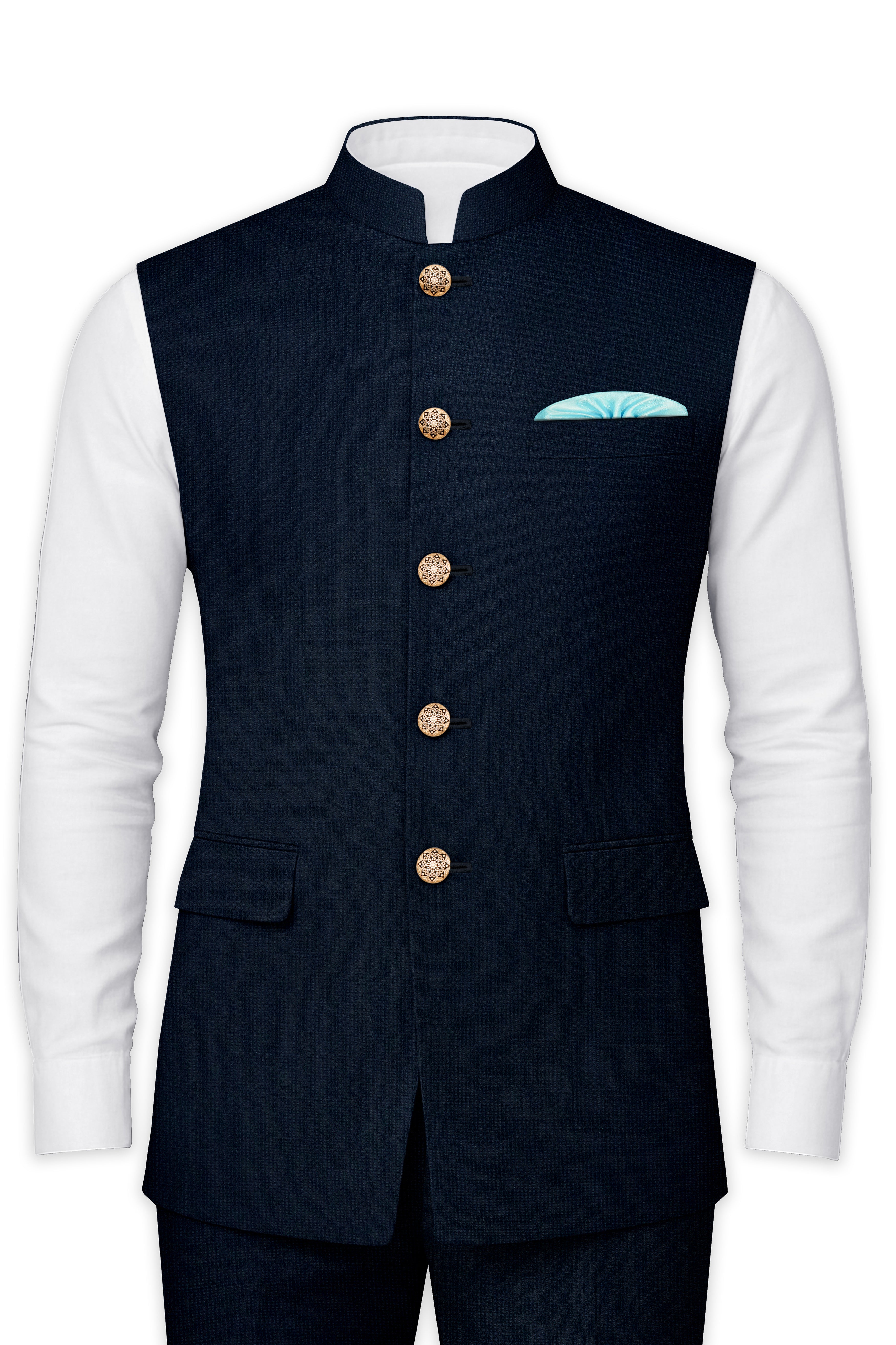 Firefly Navy Blue Premium Cotton Nehru Jacket