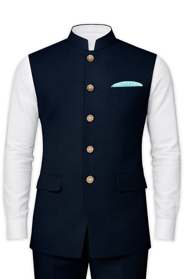 Firefly Navy Blue Premium Cotton Nehru Jacket