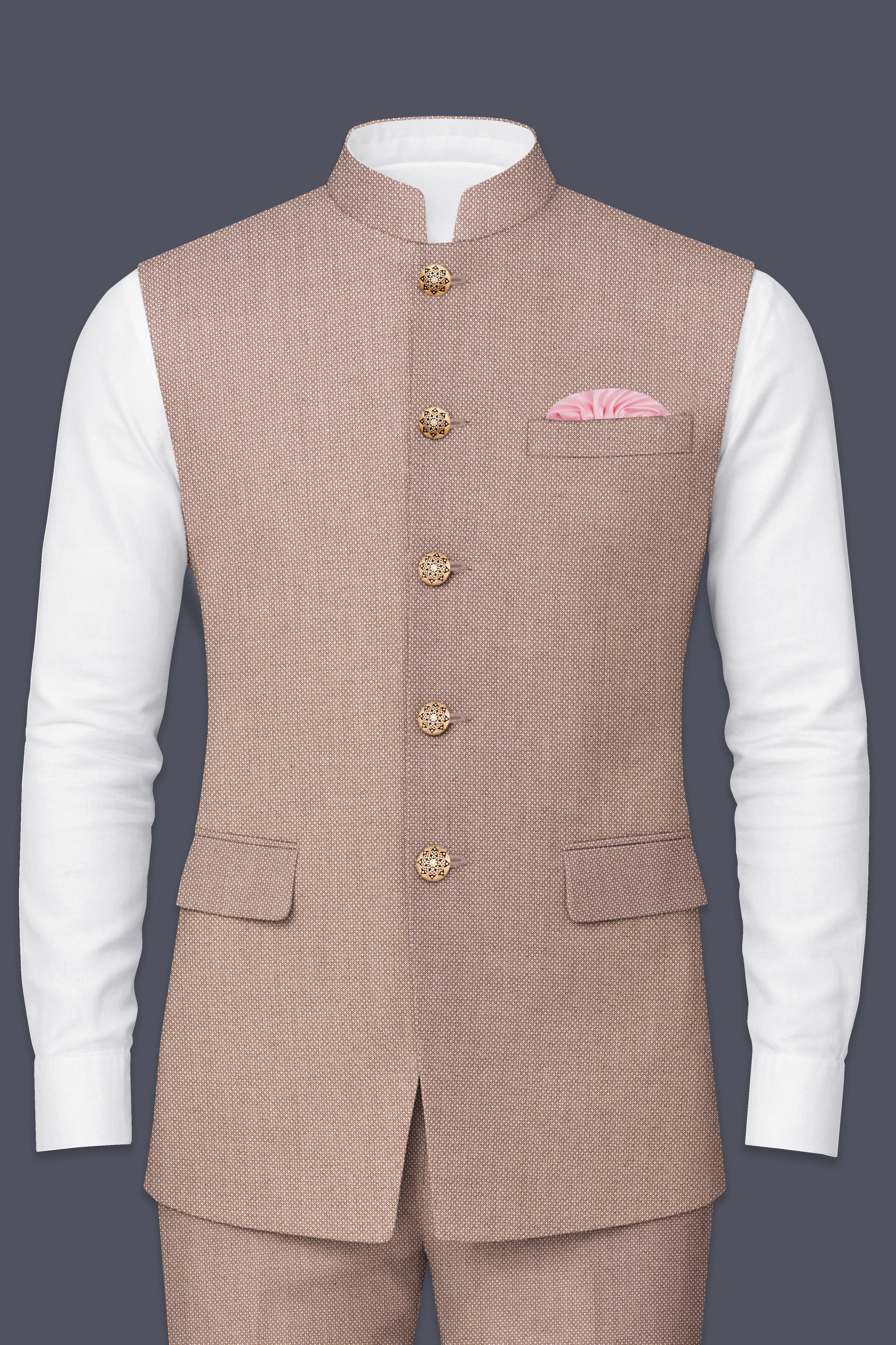 Pharlap Brown and Gainsboro Gray Designer Nehru Jacket