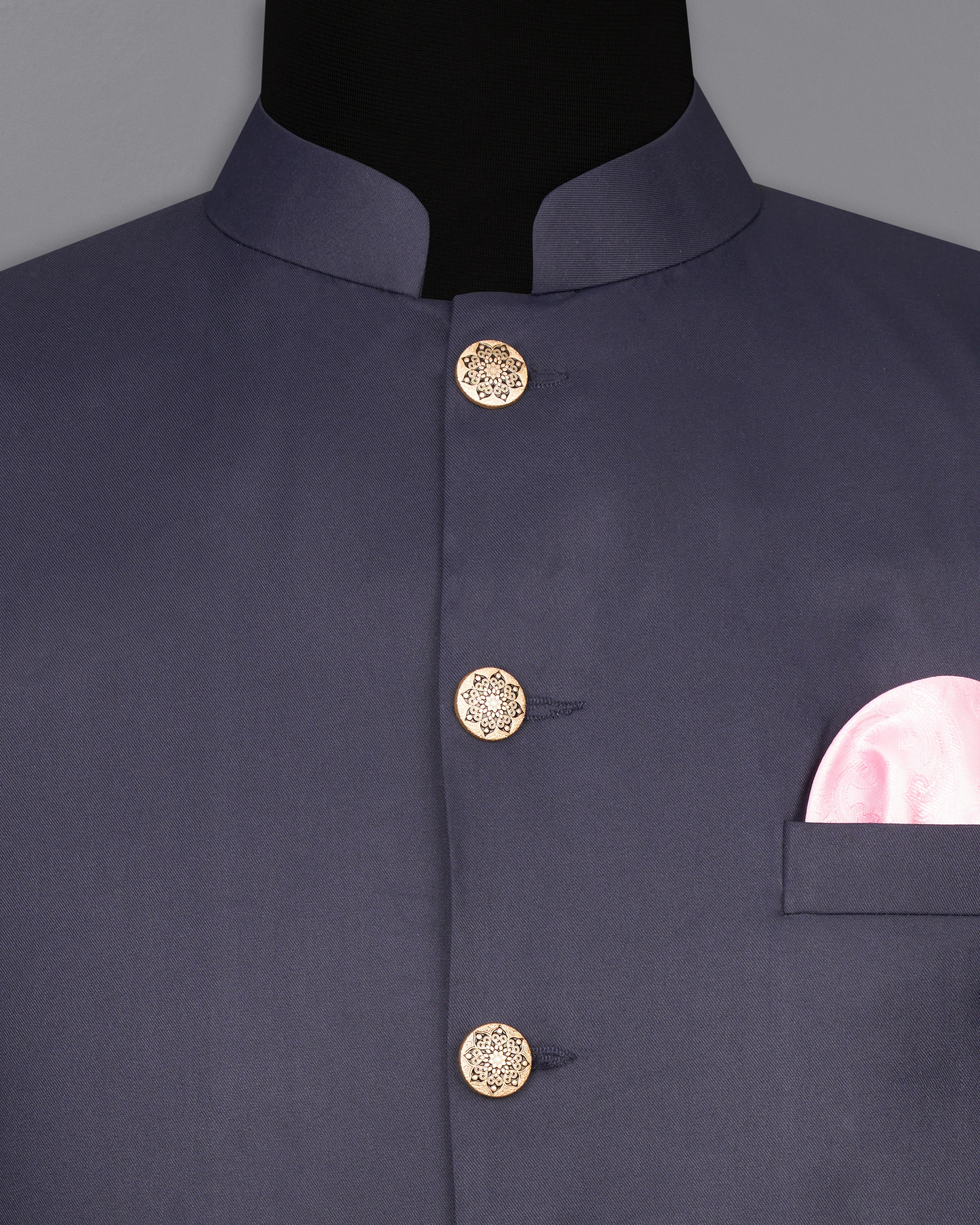 Gunmetal Blue Solid Nehru Jacket