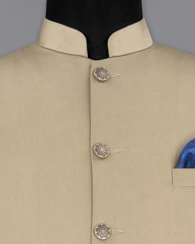 Quicksand Brown Stretchable Premium Cotton Traveler Nehru Jacket