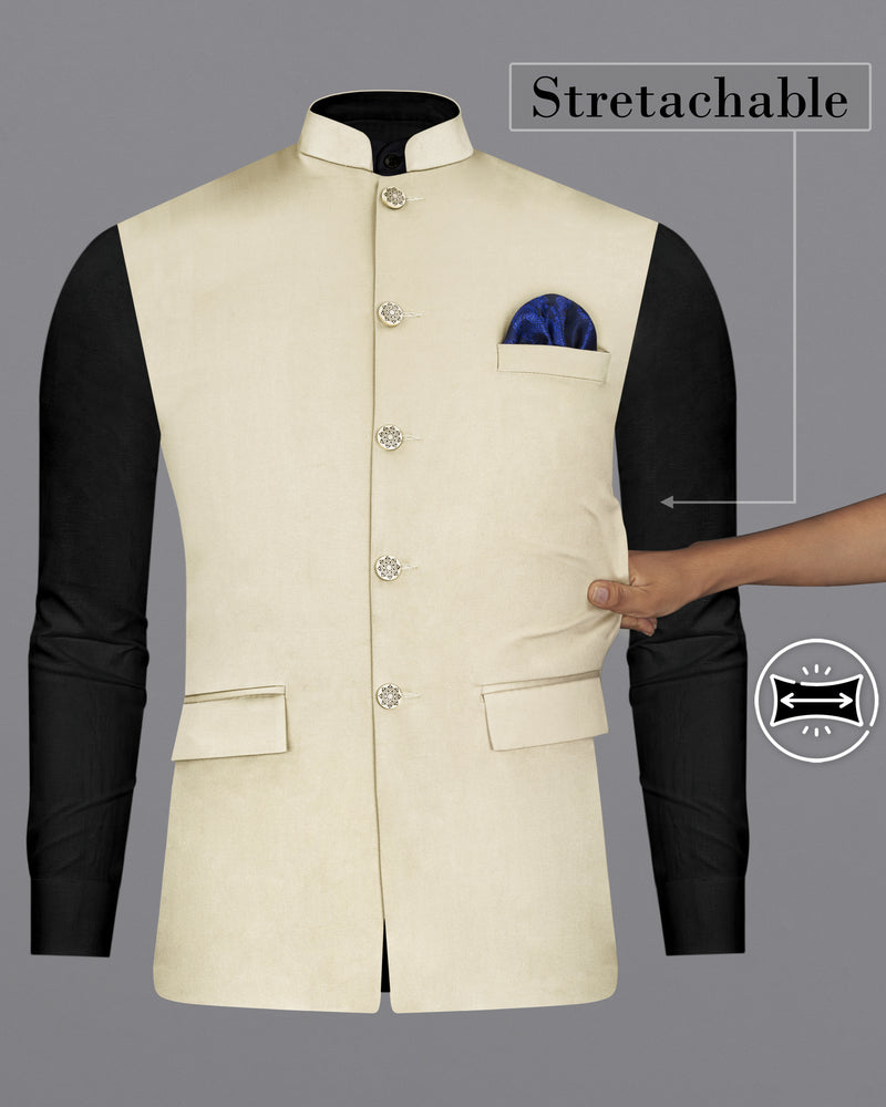 Moon Mist Beige Stretchable Premium Cotton Traveler Nehru Jacket