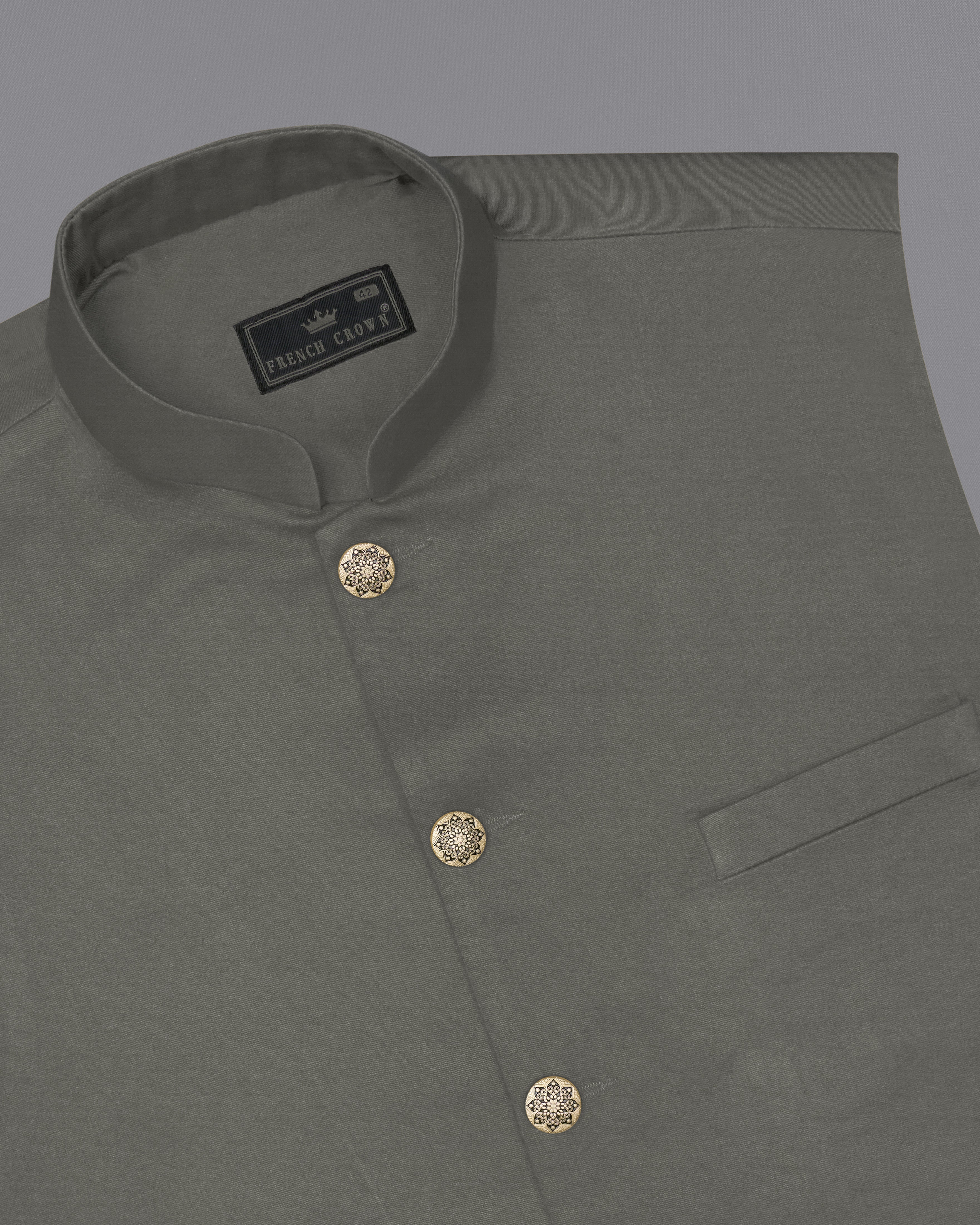 Ironside Gray Premium Cotton Stretchable Nehru Jacket WC2684-36, WC2684-38, WC2684-40, WC2684-42, WC2684-44, WC2684-46, WC2684-48, WC2684-50, WC2684-52, WC2684-54, WC2684-56, WC2684-58, WC2684-60