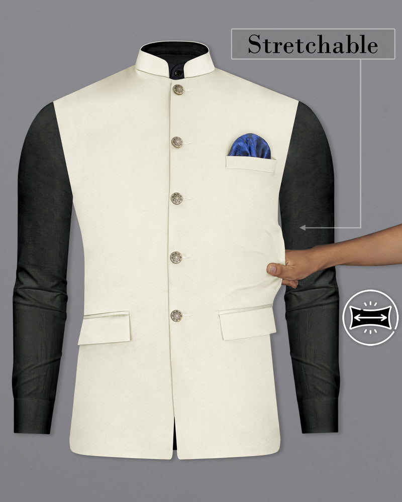 Merino Cream Stretchable Premium Cotton Traveler Nehru Jacket