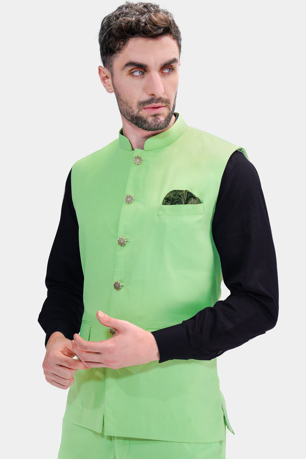 Pistachio Green Wool Rich Nehru Jacket