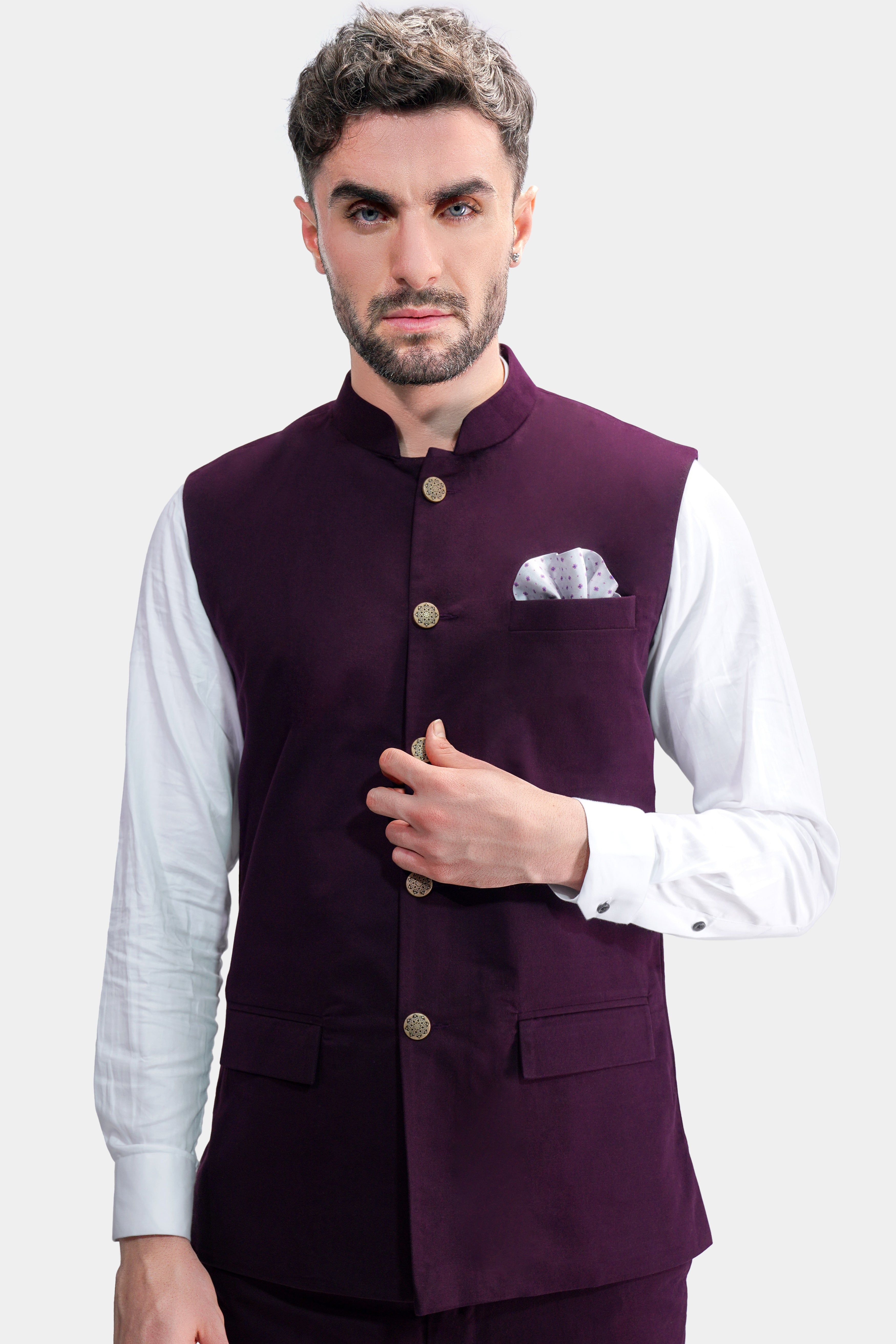 Eclipse Maroon Premium Cotton Nehru Jacket WC2757-36, WC2757-38, WC2757-40, WC2757-42, WC2757-44, WC2757-46, WC2757-48, WC2757-50, WC2757-52, WC2757-54, WC2757-56, WC2757-58, WC2757-60