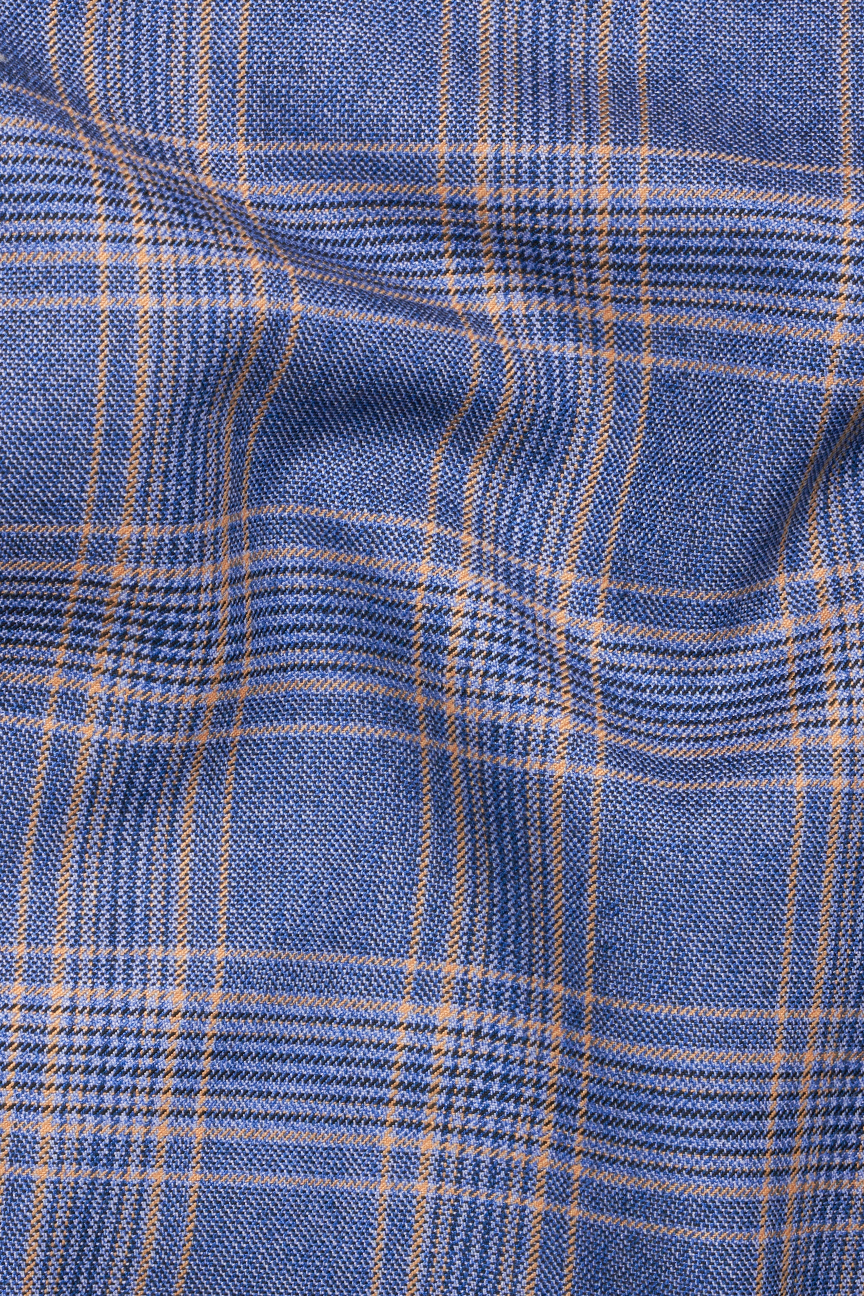 Scampi Blue and Muesli Brown Plaid Wool Rich Nehru Jacket WC2771-36, WC2771-38, WC2771-40, WC2771-42, WC2771-44, WC2771-46, WC2771-48, WC2771-50, WC2771-52, WC2771-54, WC2771-56, WC2771-58, WC2771-60