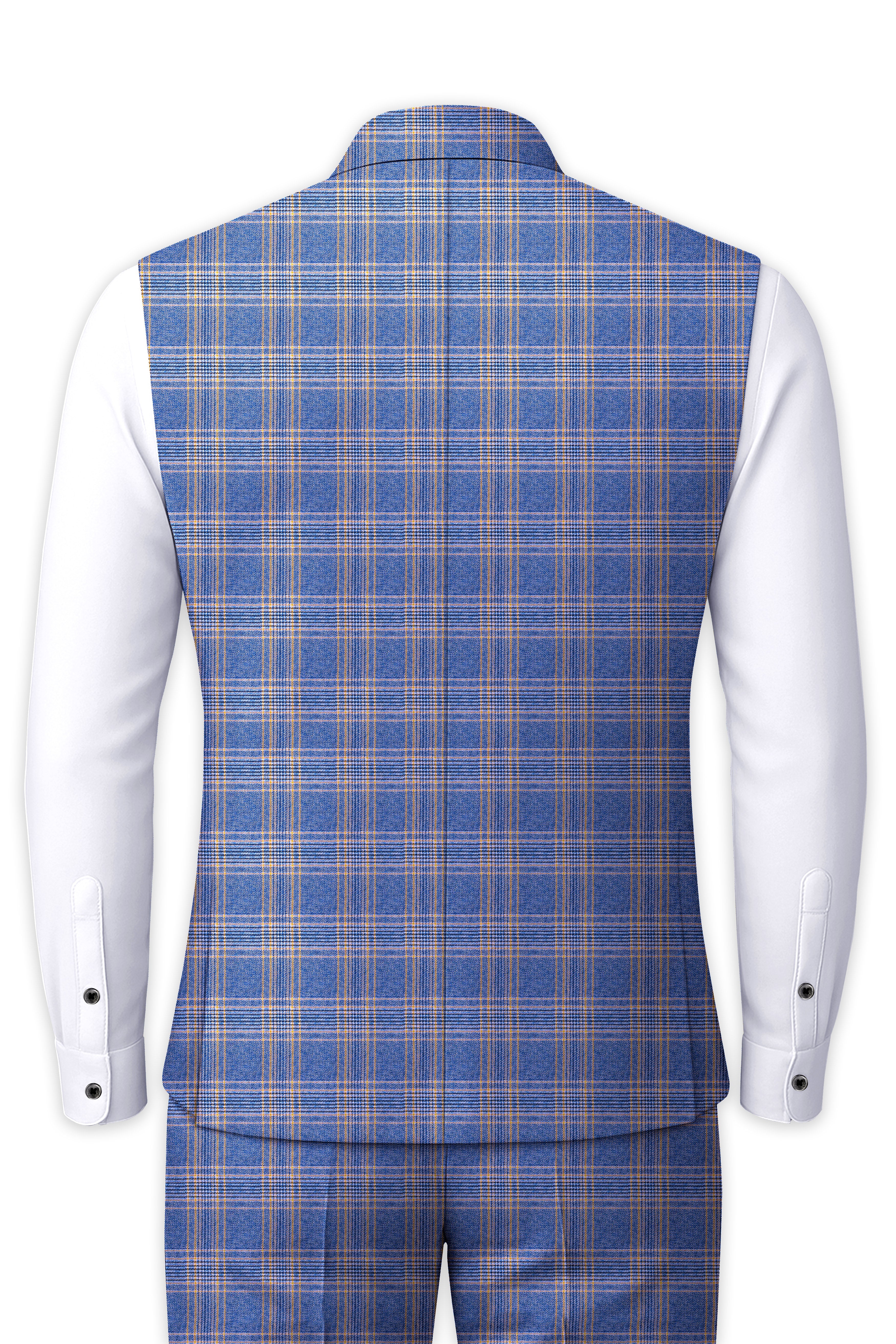 Scampi Blue and Muesli Brown Plaid Wool Rich Nehru Jacket