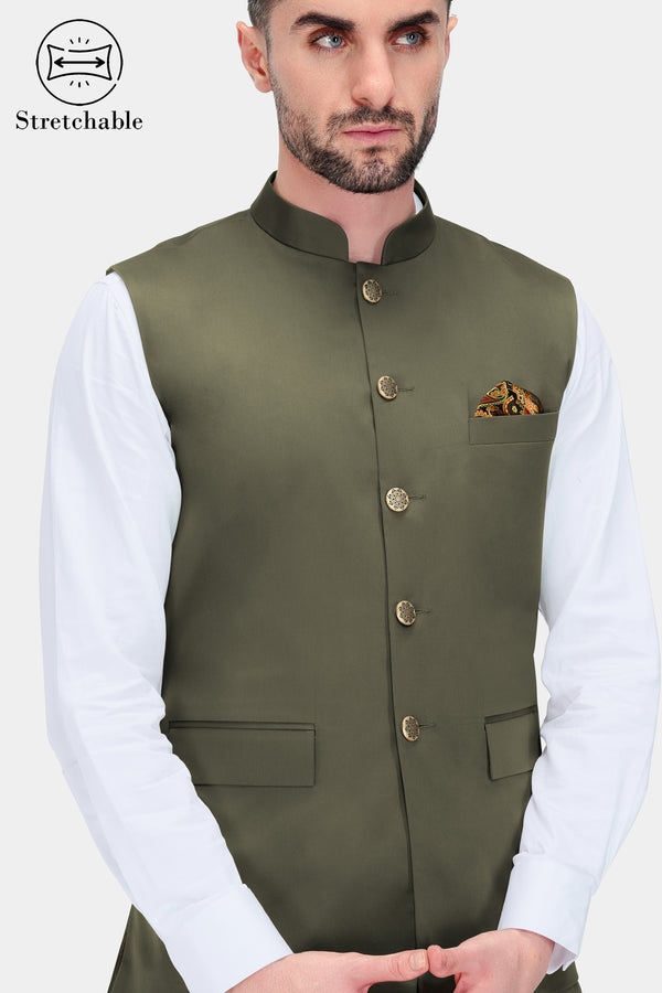 Hemlock Green Premium Cotton Stretchable Traveler Nehru Jacket