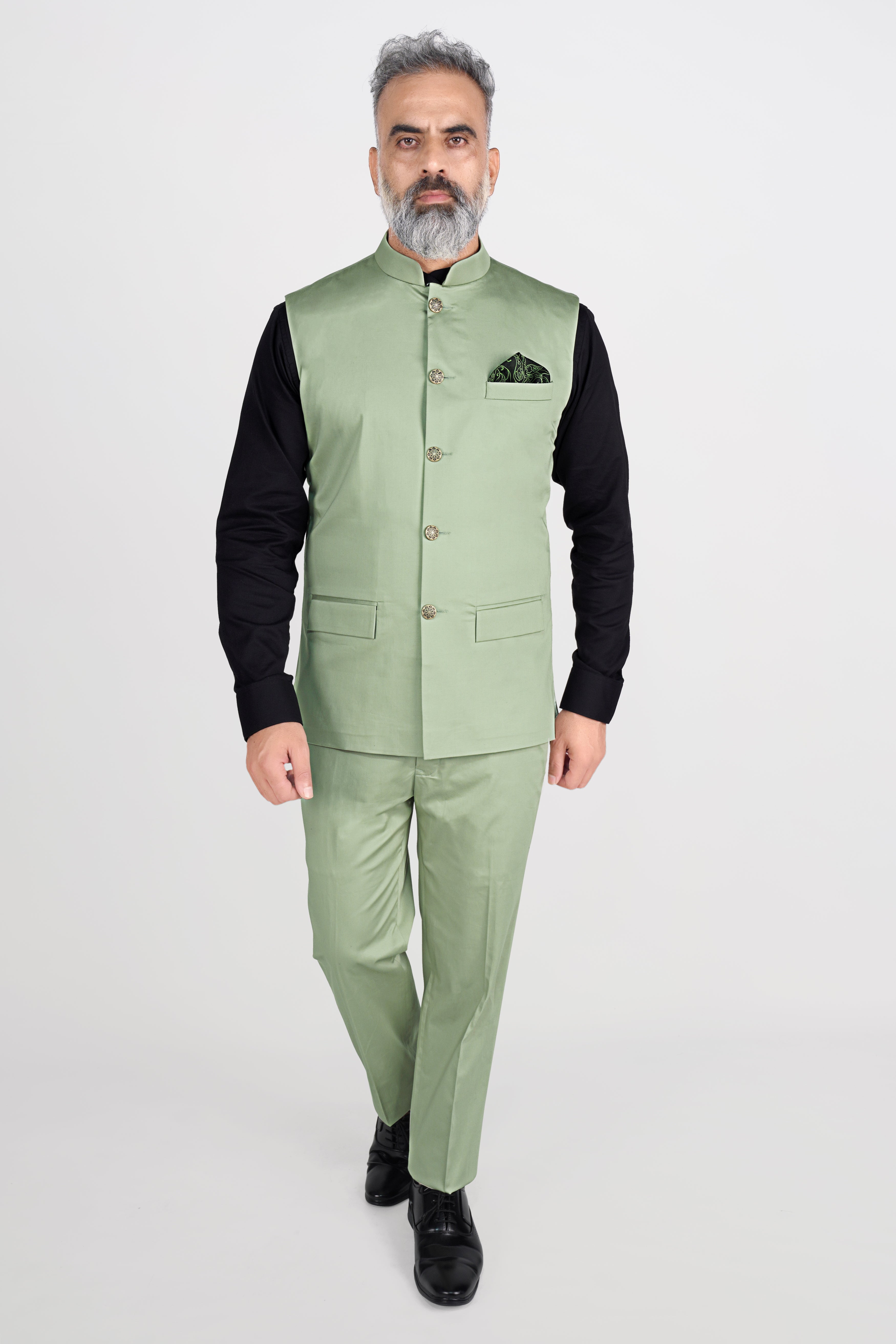 Asparagus Green with Horizontal Stitches Premium Cotton Neharu Jacket WC2814-36, WC2814-38, WC2814-40, WC2814-42, WC2814-44, WC2814-46, WC2814-48, WC2814-50, WC2814-52, WC2814-54, WC2814-56, WC2814-58, WC2814-60