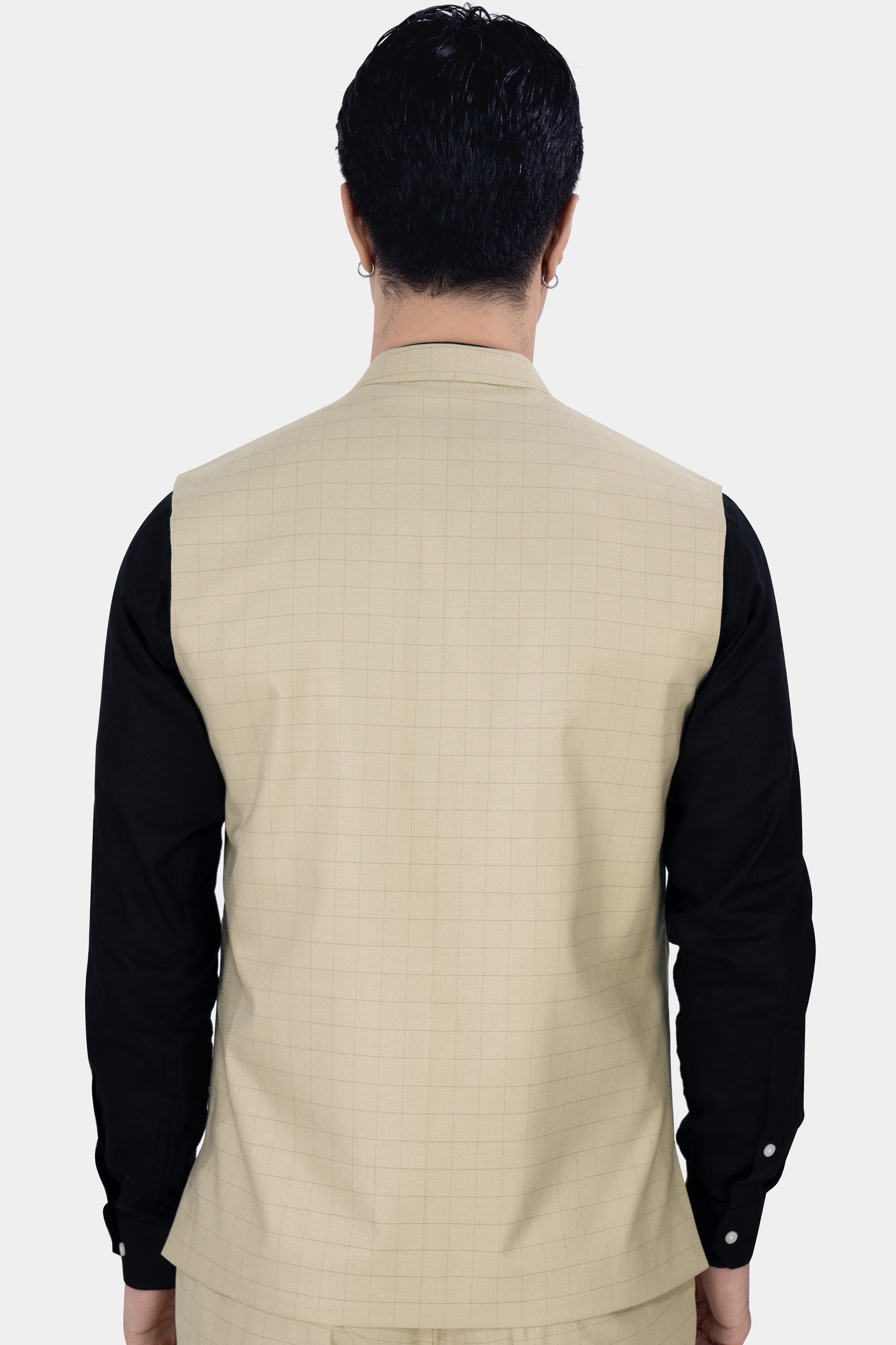 Pavlova Brown with Taupe Brown Checkered Dobby Wool Rich Nehru Jacket WC2878-36, WC2878-38, WC2878-40, WC2878-42, WC2878-44, WC2878-46, WC2878-48, WC2878-50, WC2878-52, WC2878-54, WC2878-56, WC2878-58, WC2878-60