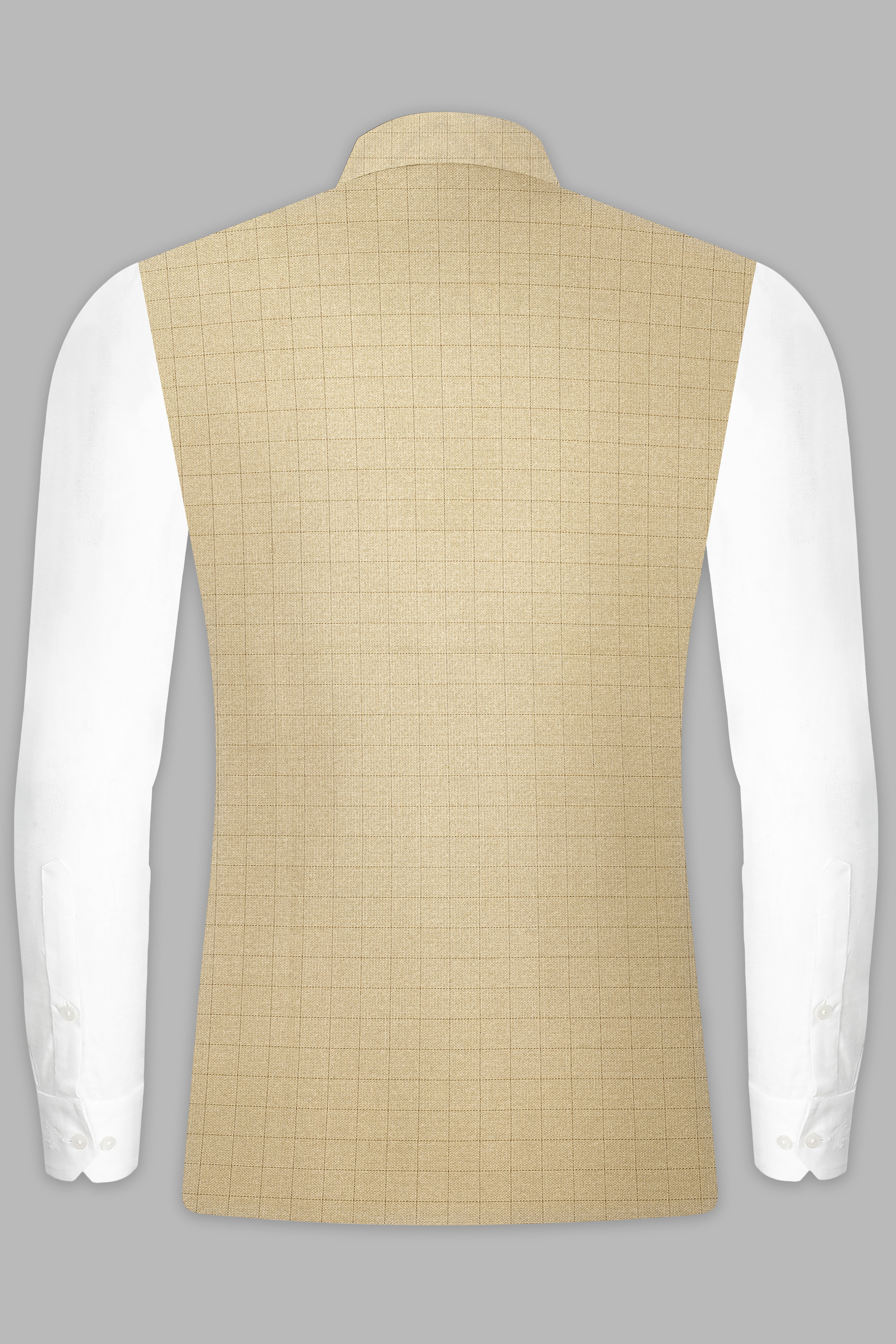 Pavlova Brown with Taupe Brown Checkered Dobby Wool Rich Nehru Jacket