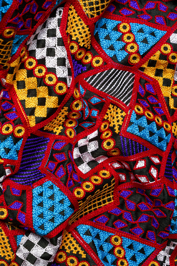 Canray Orange and Catalina Blue Multicolour Cotton Thread Embroidered Nehru Jacket