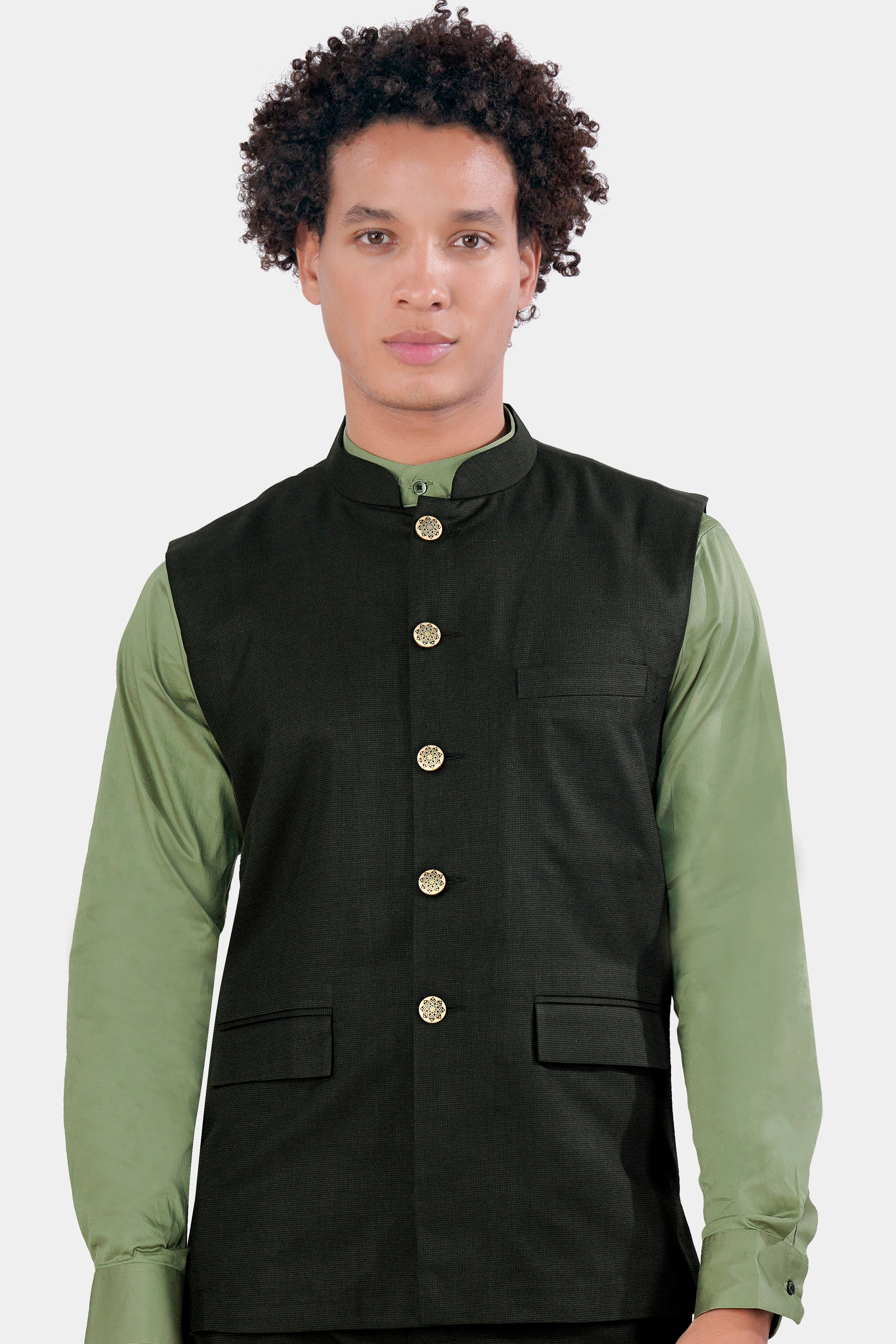 Kaitoke Green Wool Rich Nehru Jacket WC2961-36, WC2961-38, WC2961-40, WC2961-42, WC2961-44, WC2961-46, WC2961-48, WC2961-50, WC2961-52, WC2961-54, WC2961-56, WC2961-58, WC2961-60