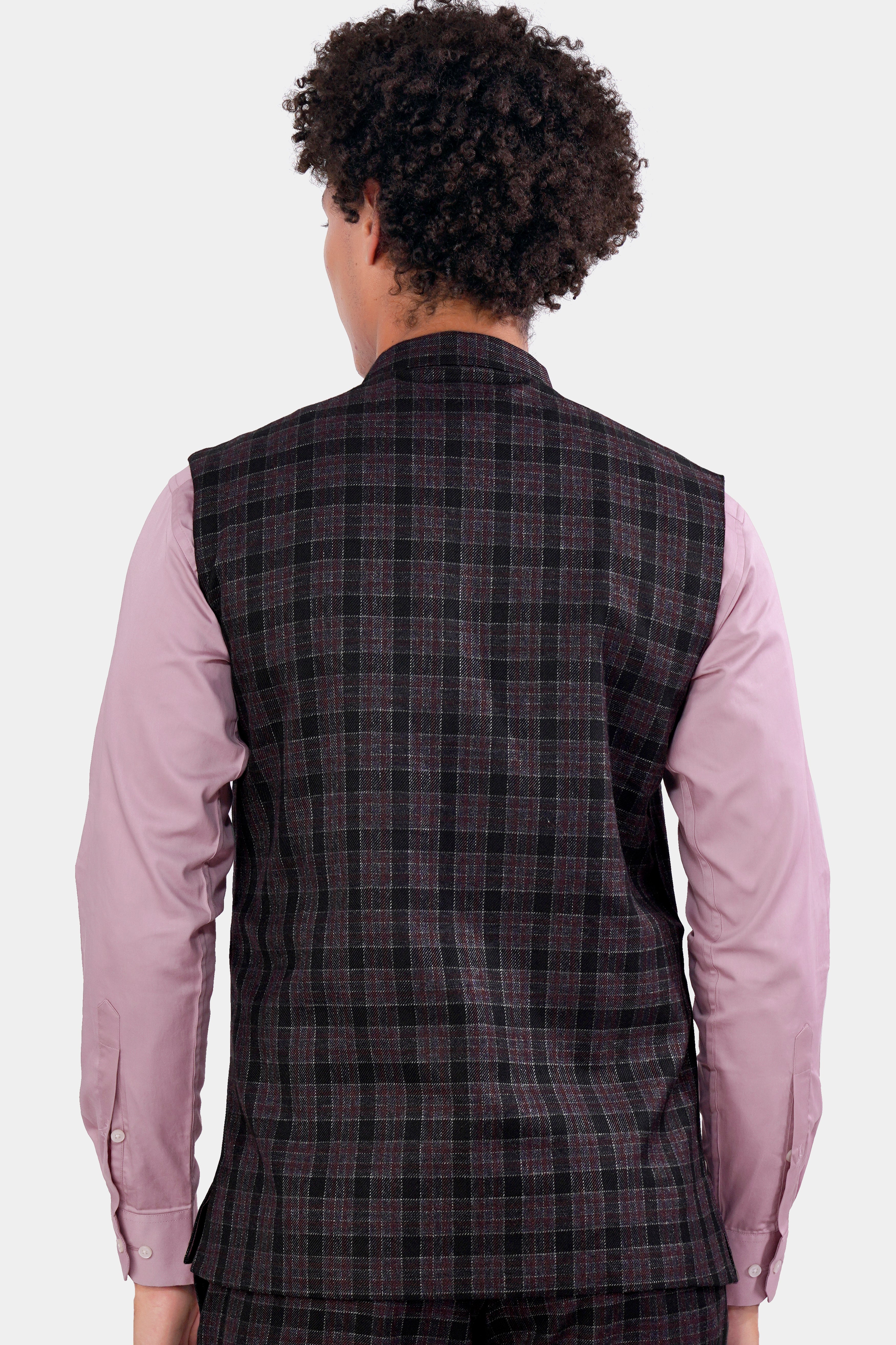 Byzantium Pink and Black Tweed Plaid Nehru Jacket WC2963-36, WC2963-38, WC2963-40, WC2963-42, WC2963-44, WC2963-46, WC2963-48, WC2963-50, WC2963-52, WC2963-54, WC2963-56, WC2963-58, WC2963-60