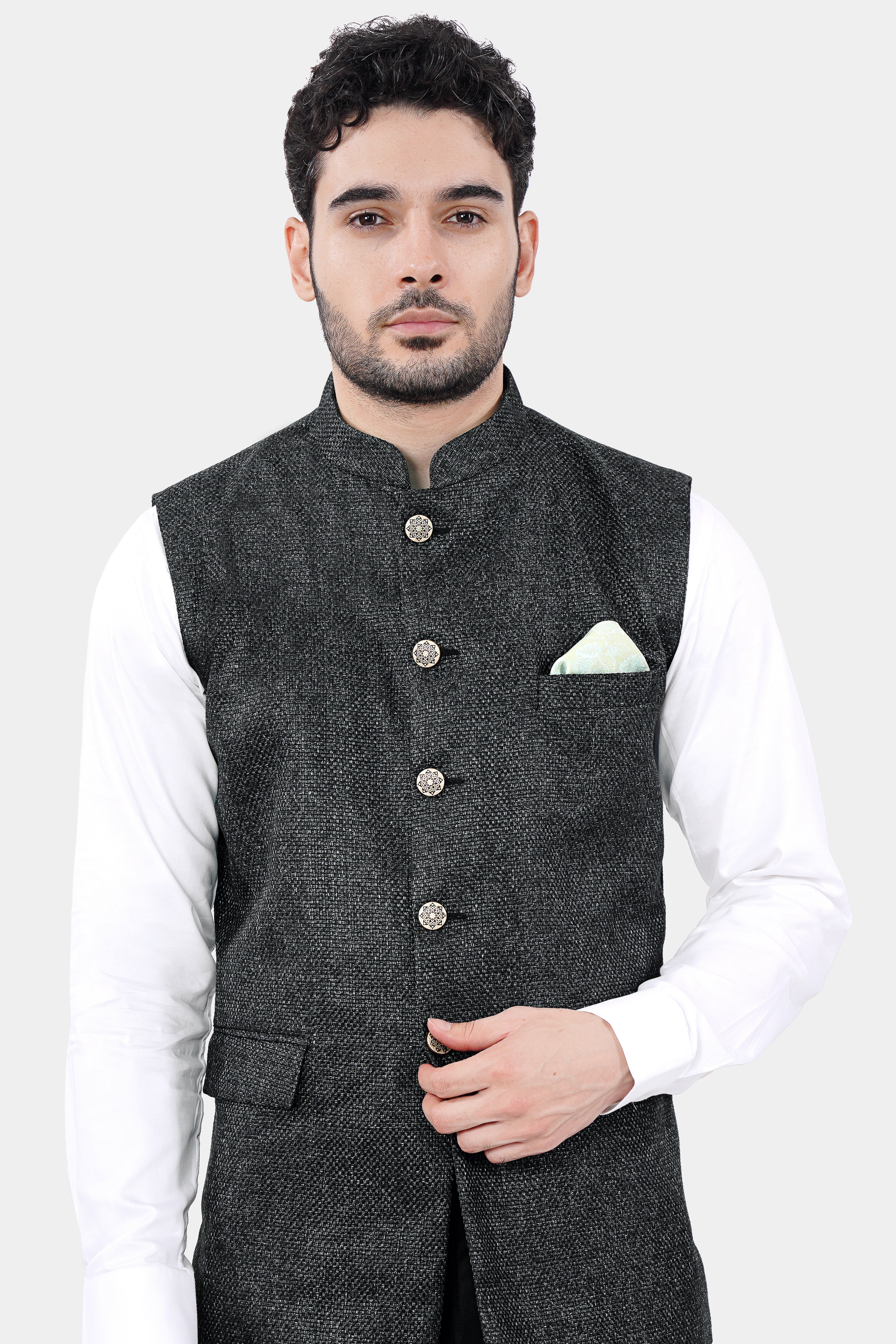 Arsenic Gray Woolrich Single Breasted Nehru Jacket WC3030-36, WC3030-38, WC3030-40, WC3030-42, WC3030-44, WC3030-46, WC3030-48, WC3030-50, WC3030-52, WC3030-54, WC3030-56, WC3030-58, WC3030-60