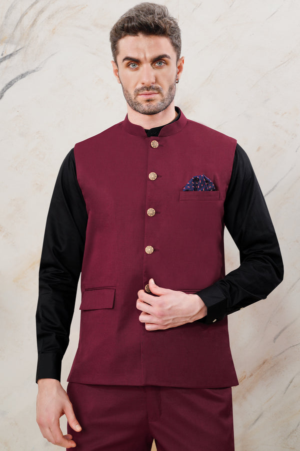 Bordeaux Maroon Wool Rich Nehru Jacket