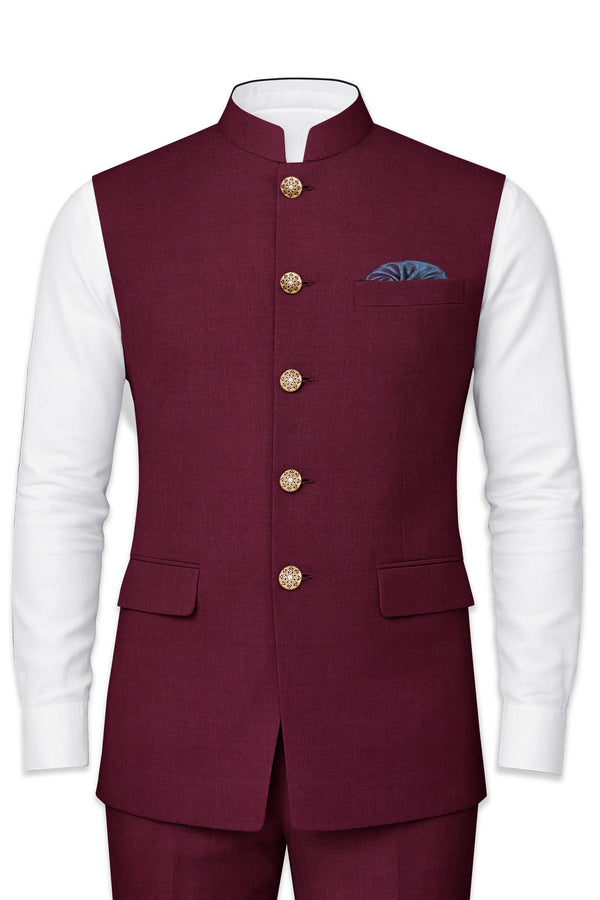 Bordeaux Maroon Wool Rich Nehru Jacket