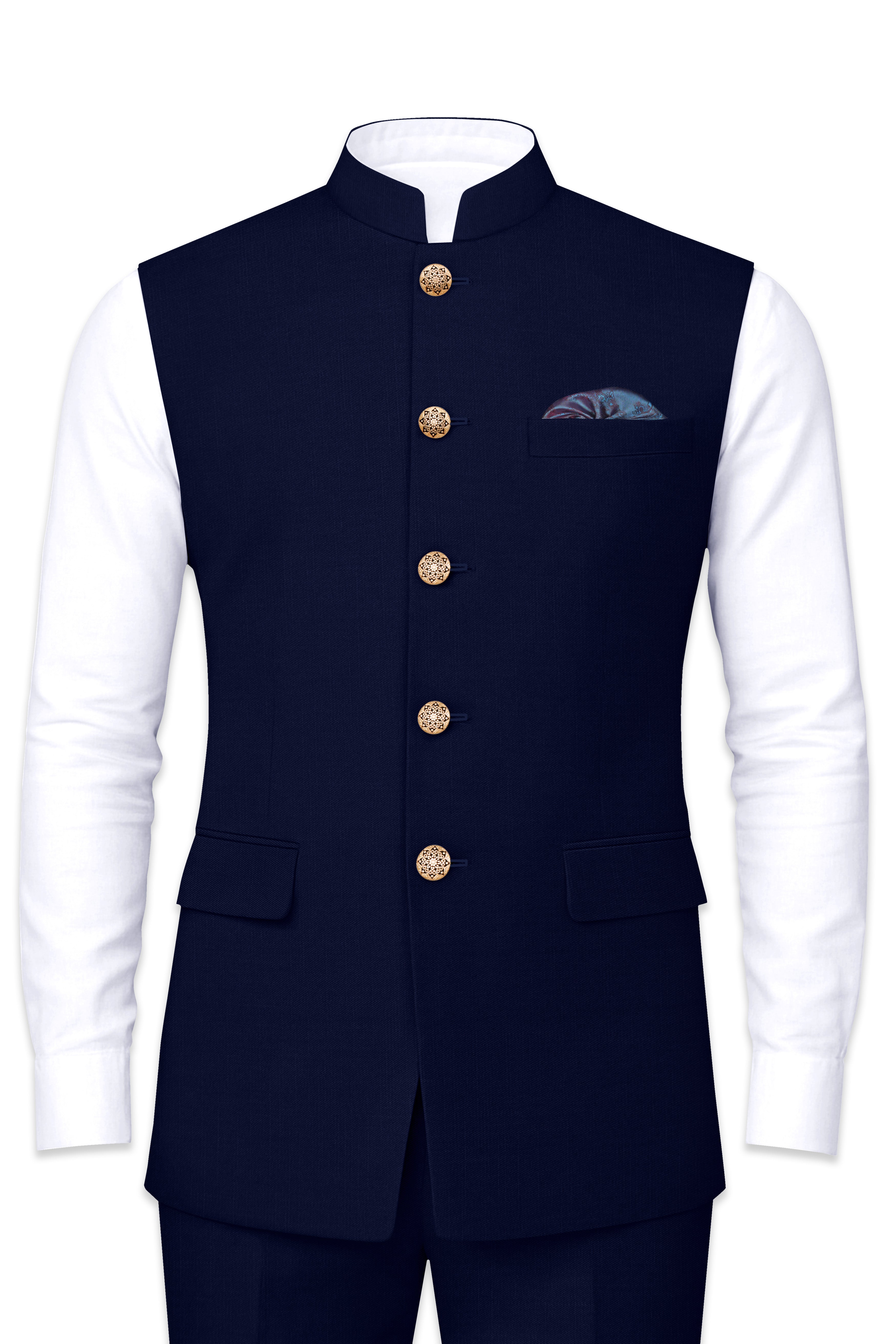 Cloud Burst Blue Wool Rich Nehru Jacket