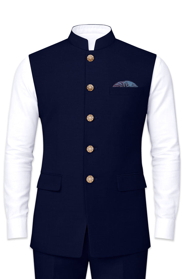 Cloud Burst Blue Wool Rich Nehru Jacket