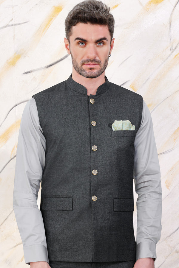 Gunmetal Grey Wool Rich Nehru Jacket