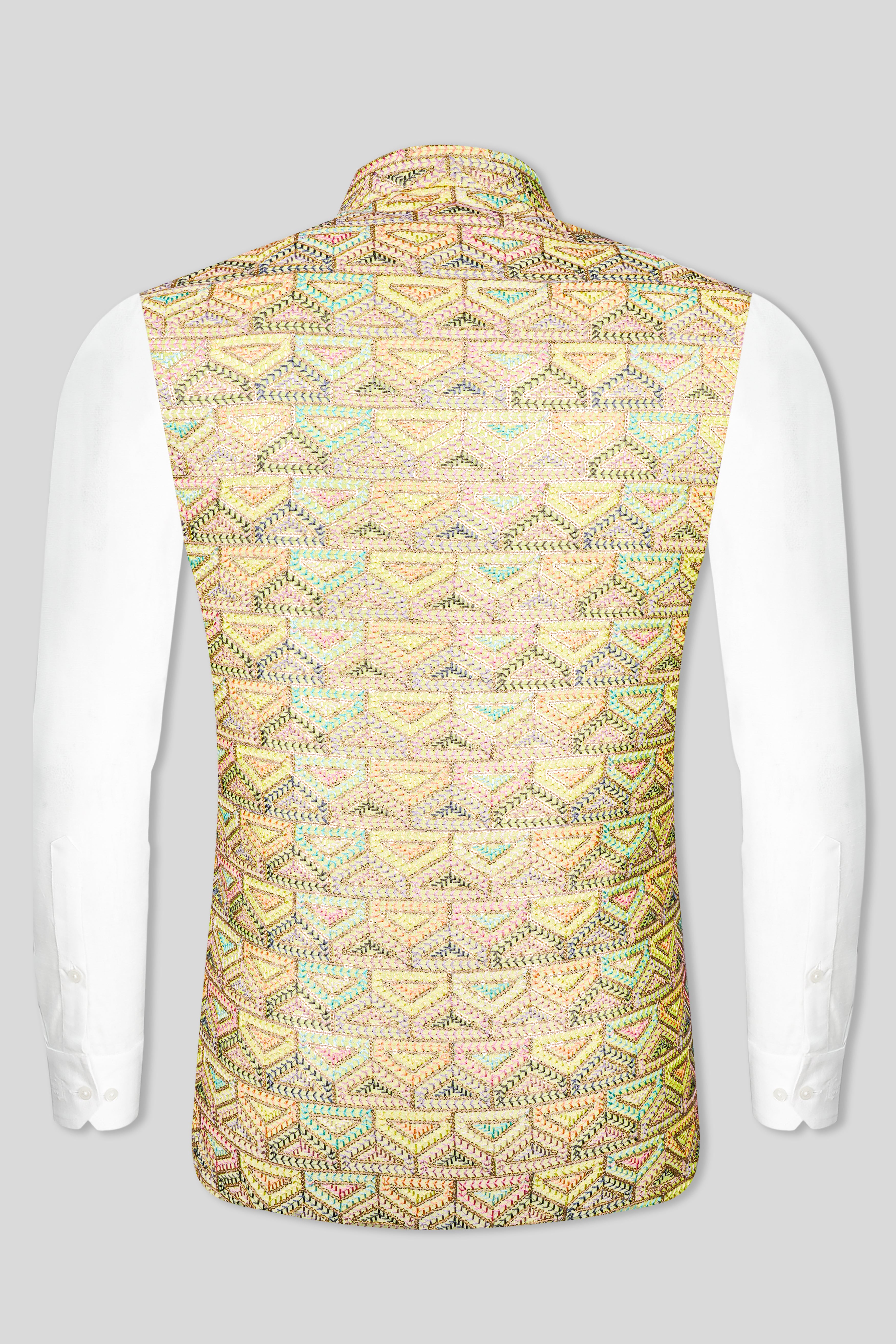 Tacha Brown and Charm Pink Geometric Cotton Thread Embroidered Designer Nehru Jacket