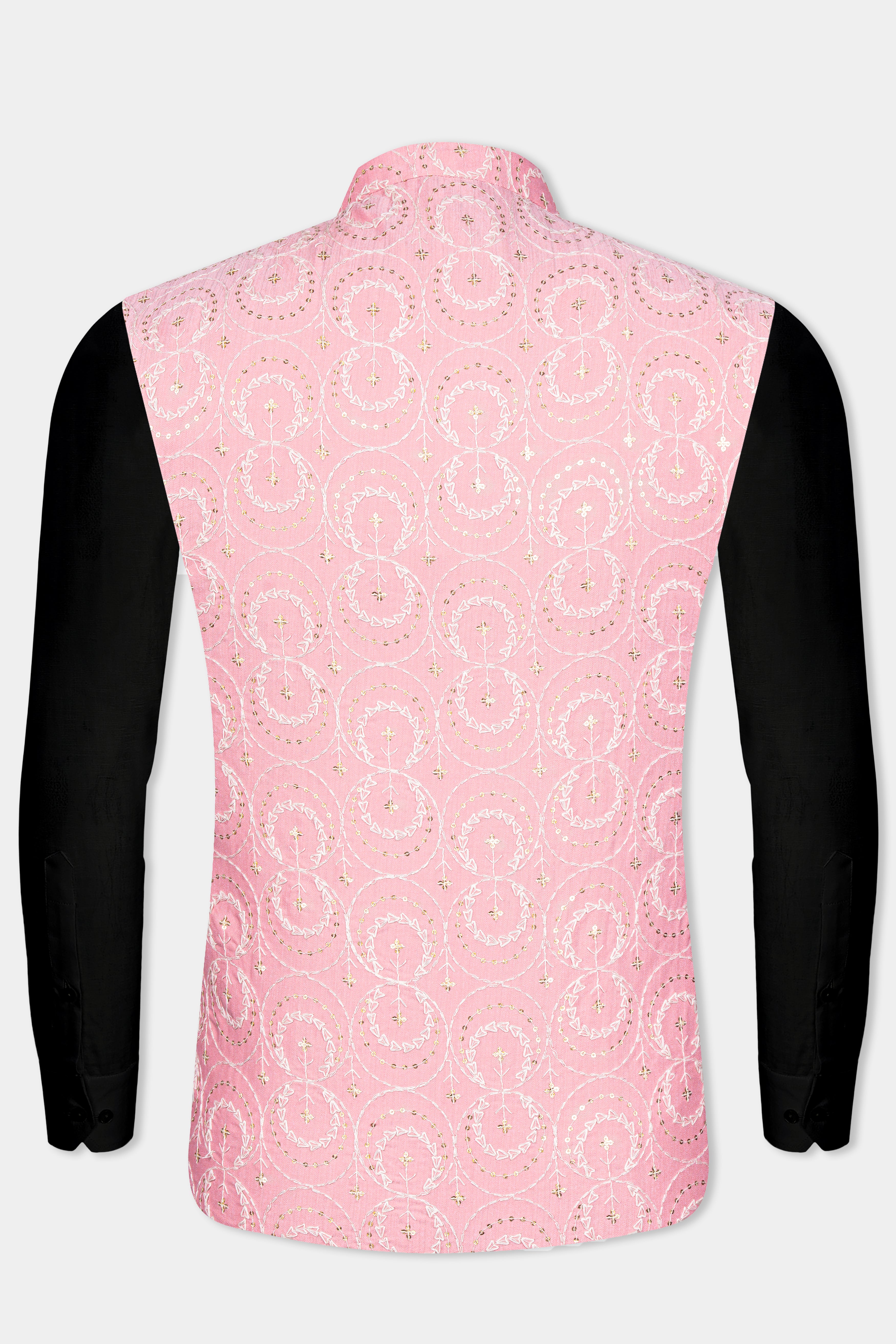Careys Pink Viscose Circular Cotton Thread Embroidered Designer Nehru Jacket